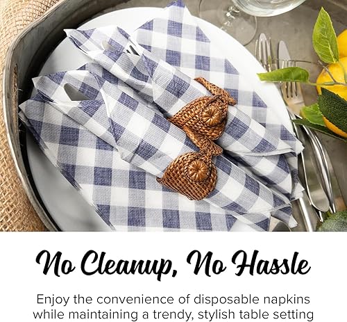 Miniatura 6 de SimuLinen Servilletas de papel desechables a cuadros azules y blancos, biodegradables para fiestas, pícnics, barbacoas, almuerzos, portón trasero