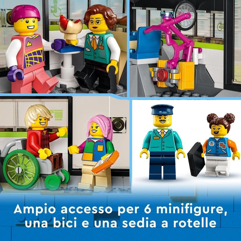 LEGO City Treno Passeggeri Espresso - Include Trenino Giocattolo Telecomandato con Fari Funzionanti, 2 Carrozze, 24 Binari e 6 Minifigure - Regalo per Bambini e Bambine da 7 Anni in su - 60337