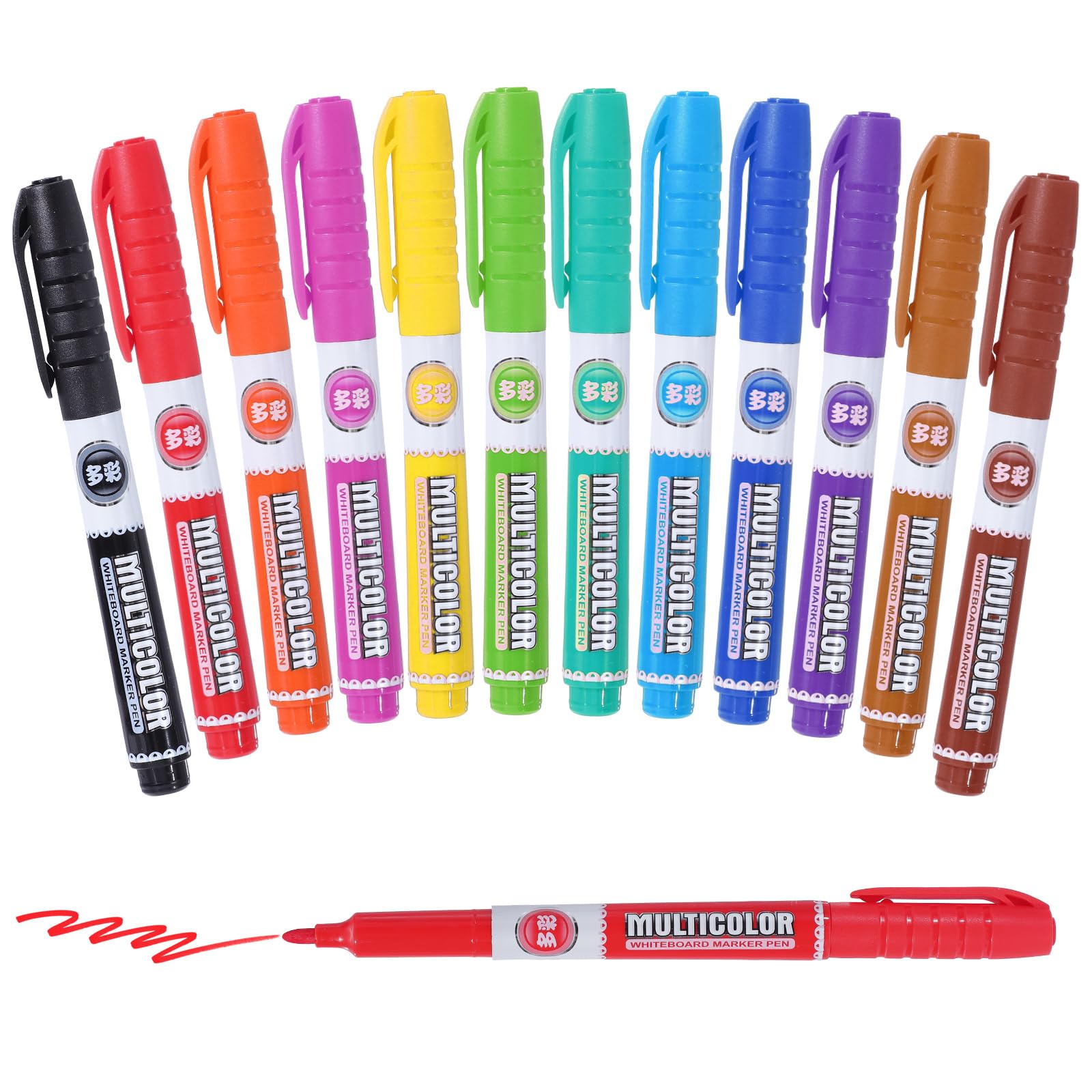 Thboxes 12 Colour Whiteboard Pens, Erasable Thin Whiteboard Markers Dry Wipe Pens for Whiteboards Glass Plastic Coloured Dry Erase Marker Pens for School Office Home