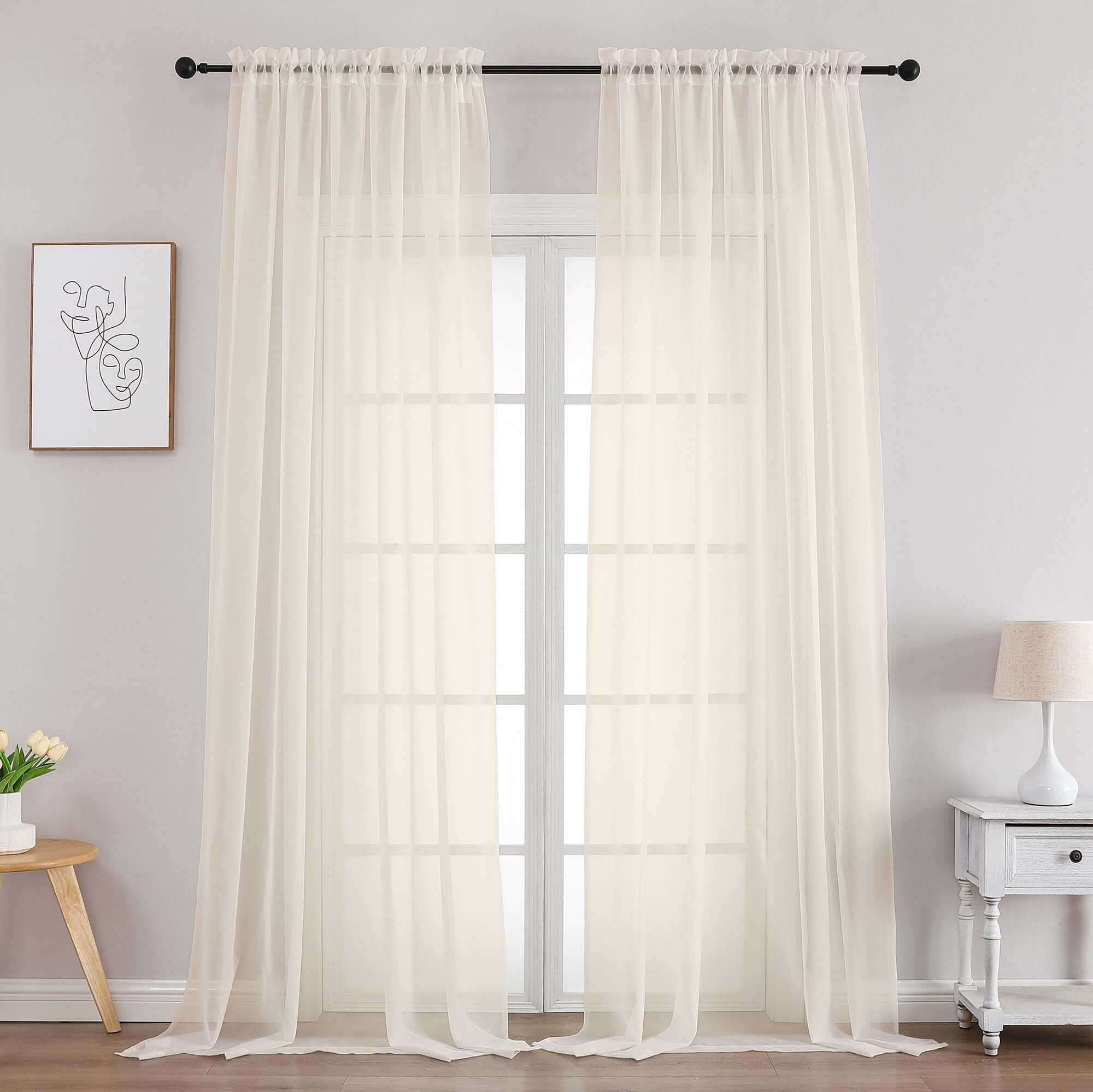 Chyhomenyc Cream Sheer Curtains 96 Inches Long 2 Panels, Light Filtering Cream Curtains for Living Room, Soft Gentle Voile Rod Pocket Bedroom Window Drapes, 59Wx96L Inch, 2PCS