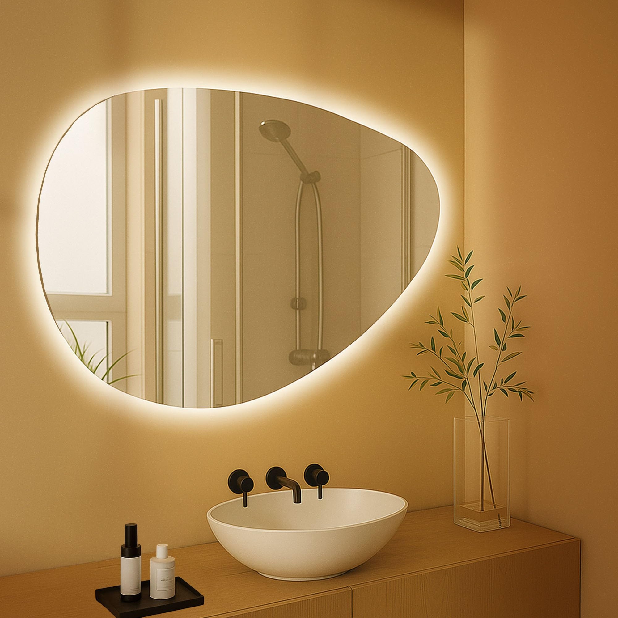 CLP Specchio da Bagno Almafie con Illuminazione, Specchio da Bagno antiappannamento, Specchio da Parete LED, con e Senza Bluetooth, Contenuto del Set:Senza Bluetooth