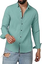 FINIVO FASHION Men's Casual Cotton Plain Button Down Shirts Long Sleeve Textured Summer Beach Shirt for Men