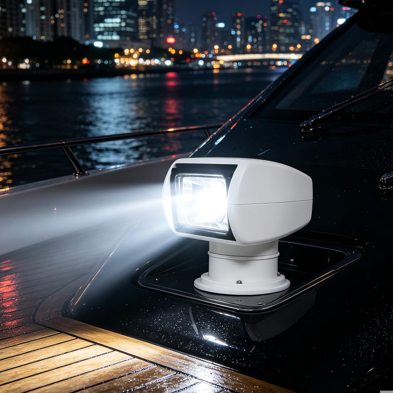 Faro di ricerca a LED per barca, 100 W, faro telecomandato | ABS, impermeabile IP66, raggio di illuminazione di 800 m, girevole a 355°, potente e durevole