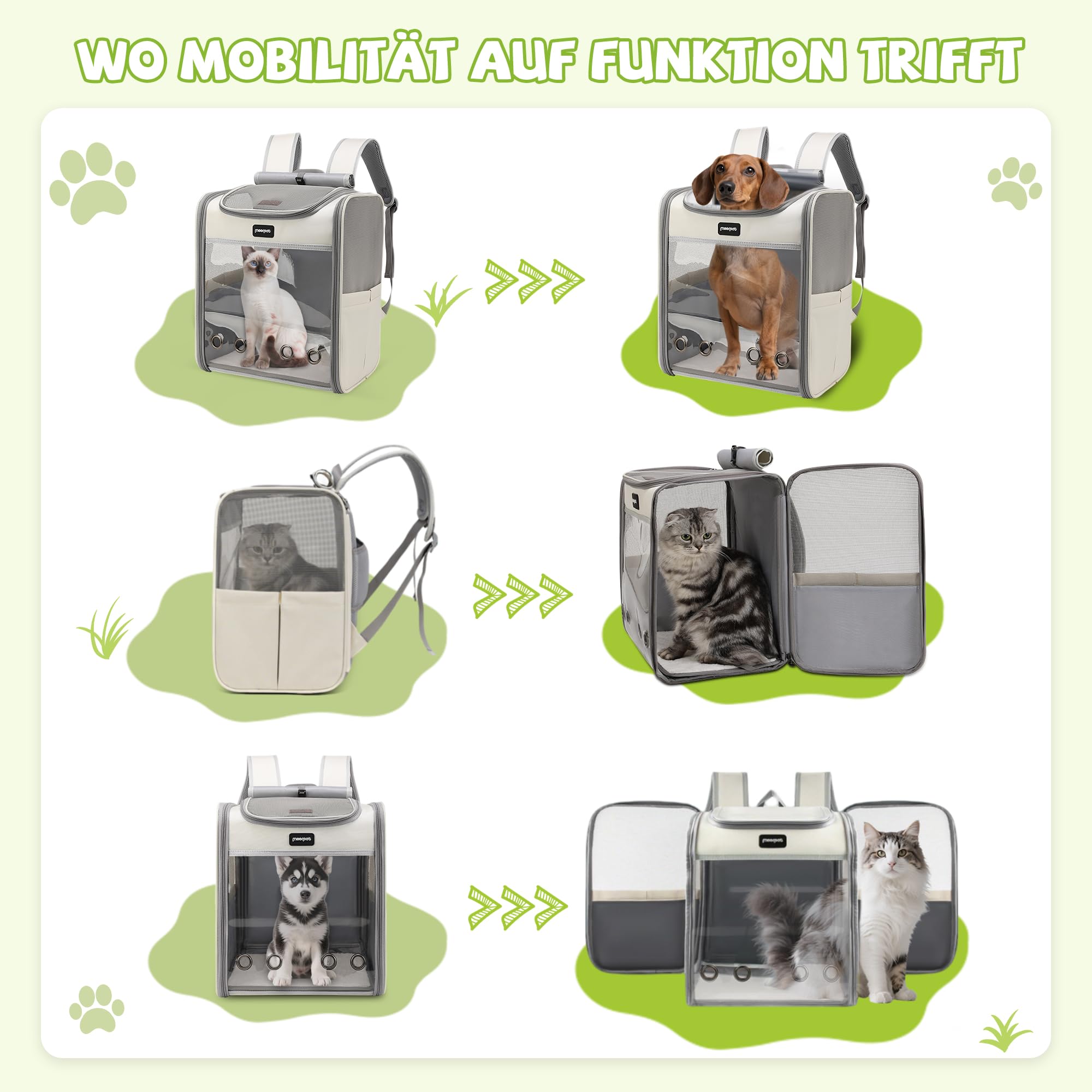 ALLSOPETS Katzenrucksack für Große Katzen und Kleine Hunde, Nebelgrau