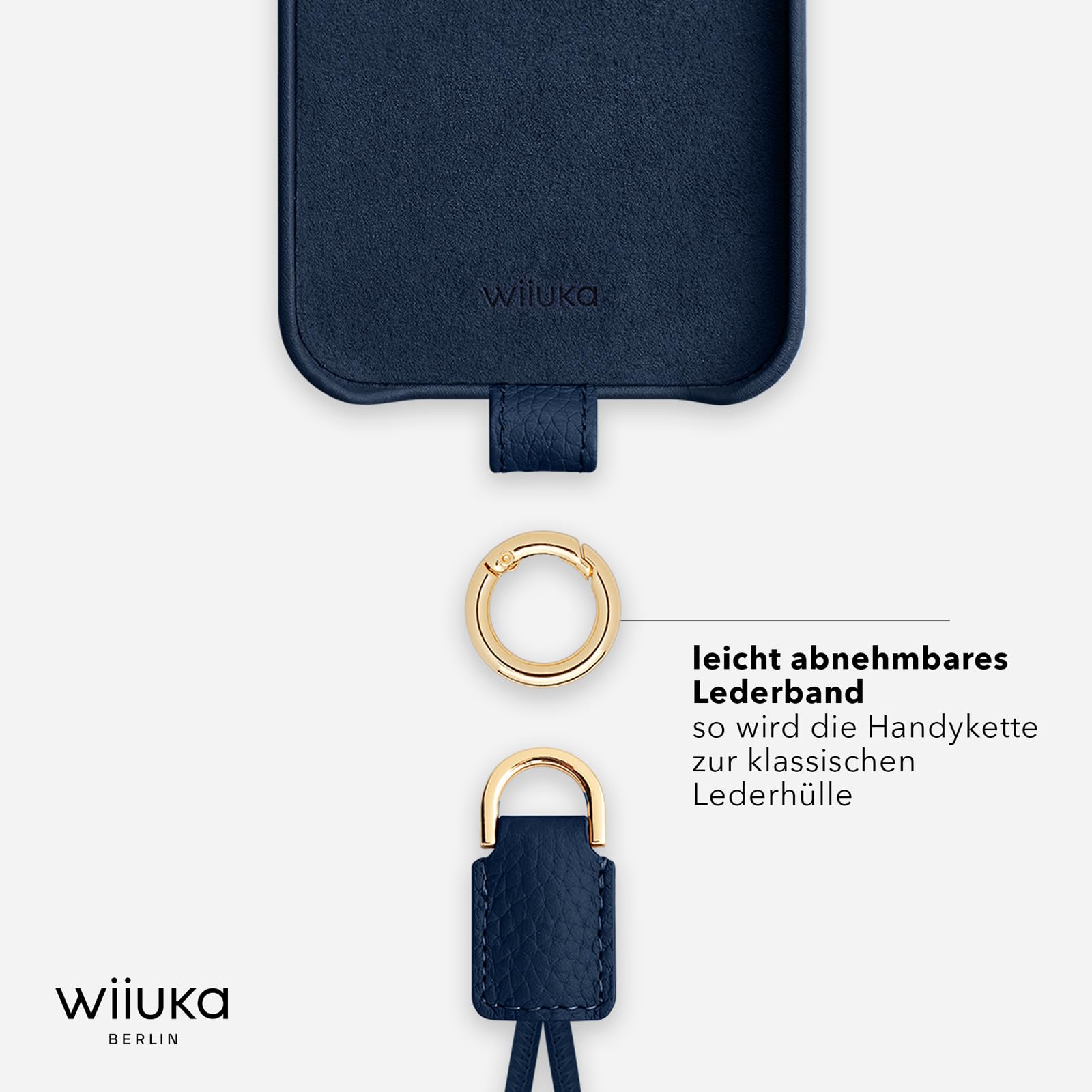 WIIUKA Etui na telefon iPhone 17 Pro Max, skórzane etui z łańcuszkiem na telefon komórkowy, wysokiej jakości etui na telefon komórkowy, etui, łańcuszek do zawieszenia, skiin loop, ciemnoniebieskie