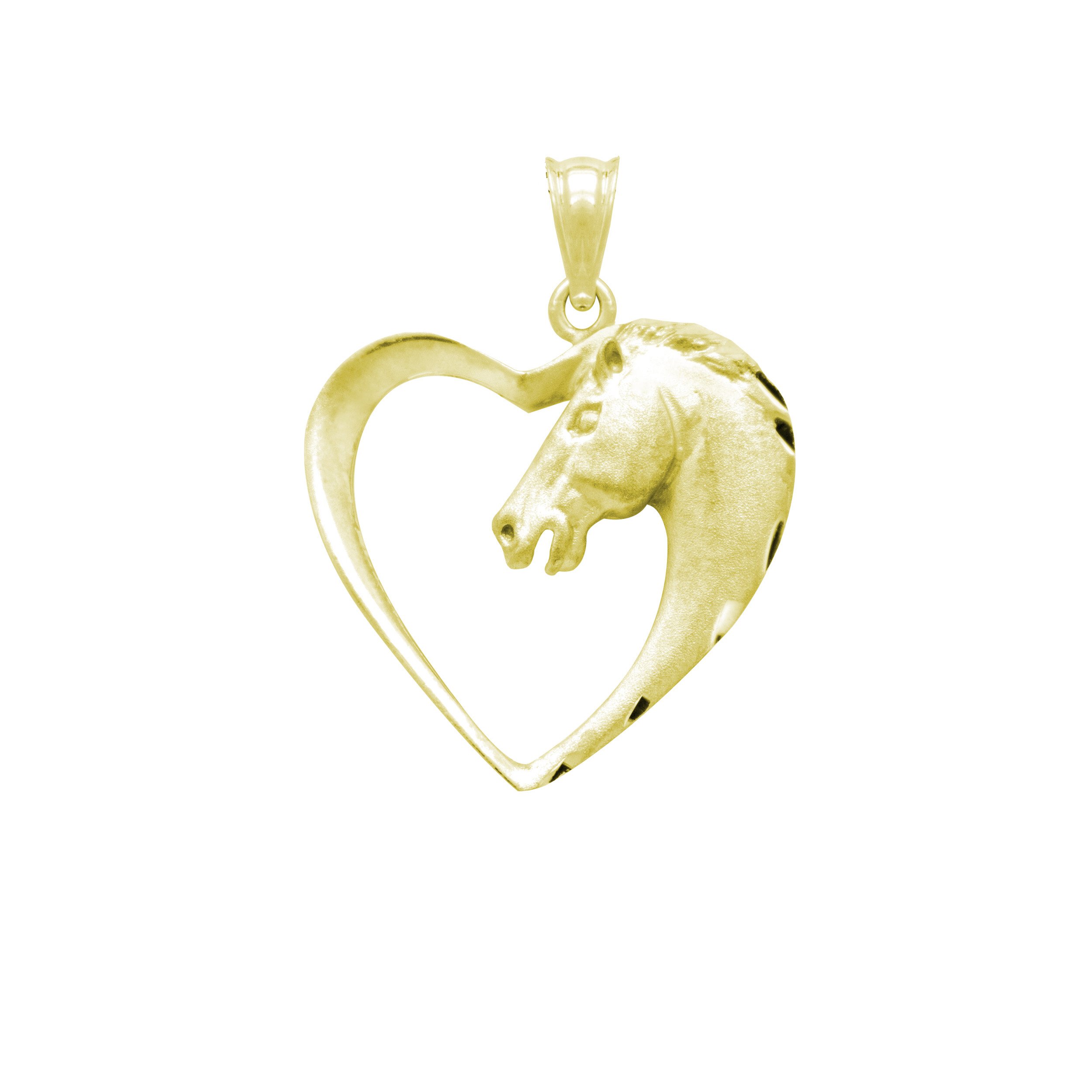 Honolulu Jewelry Company14K Yellow Gold Horse in Heart Necklace Pendant