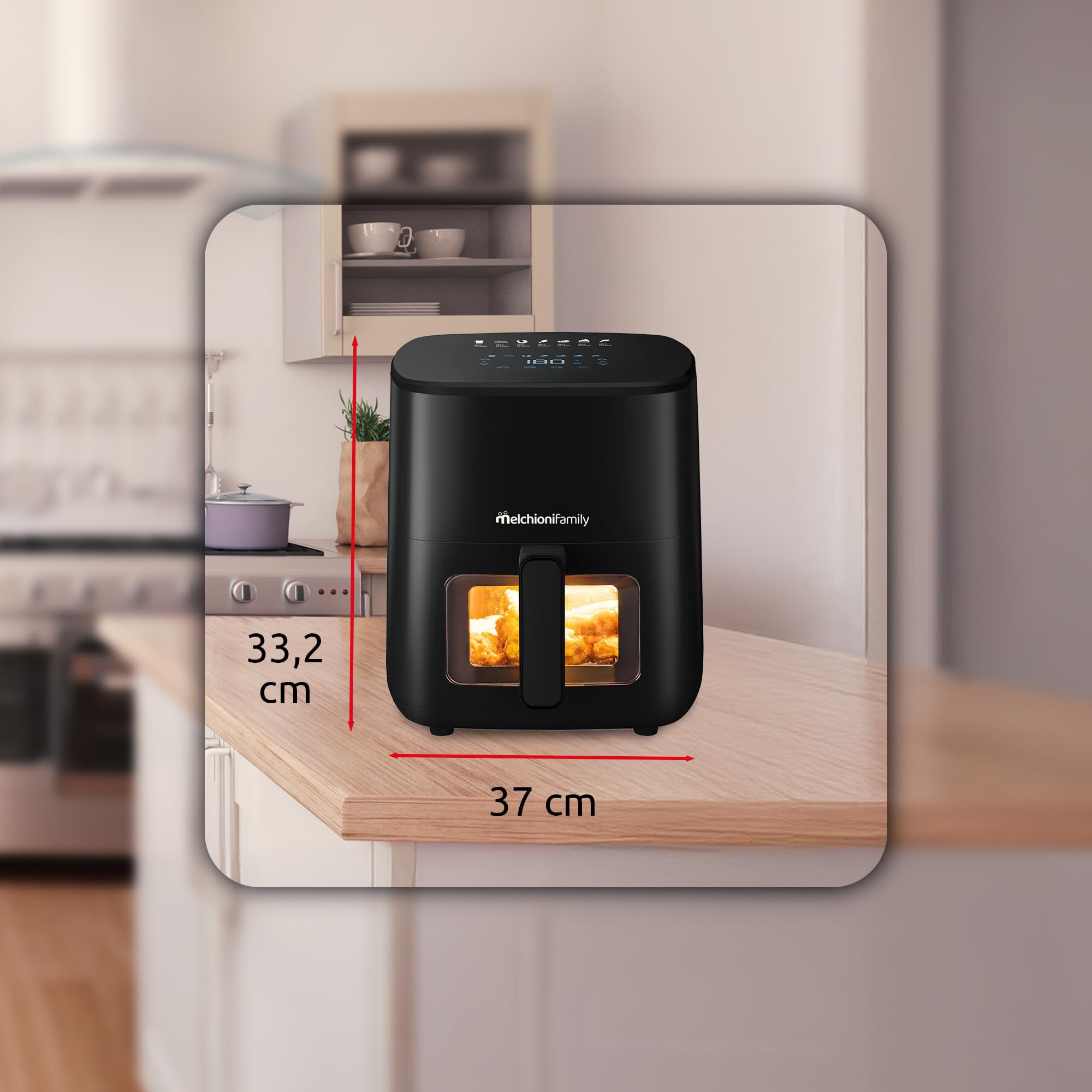 Melchioni Family | Marianna New, freidora de aire 5L, compacta, pantalla táctil, 7 programas, antiadherente, temporizador 60 min, temperatura 80 °-200 °C, control de cocción sin abrir la puerta