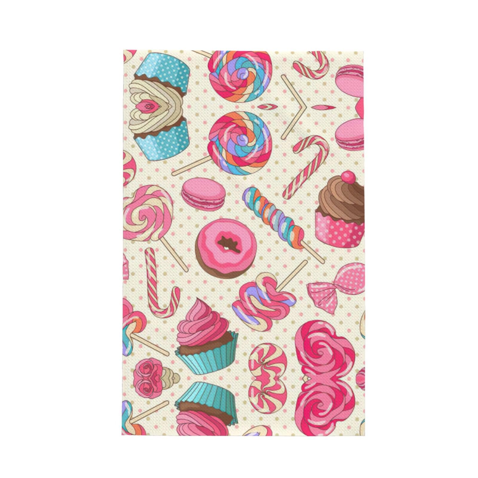 Xxahnbm Black Colorful Sweet Lollipop Cupcake Donut Print Waffle Kitchen Towel,Absorbent Hand Towel