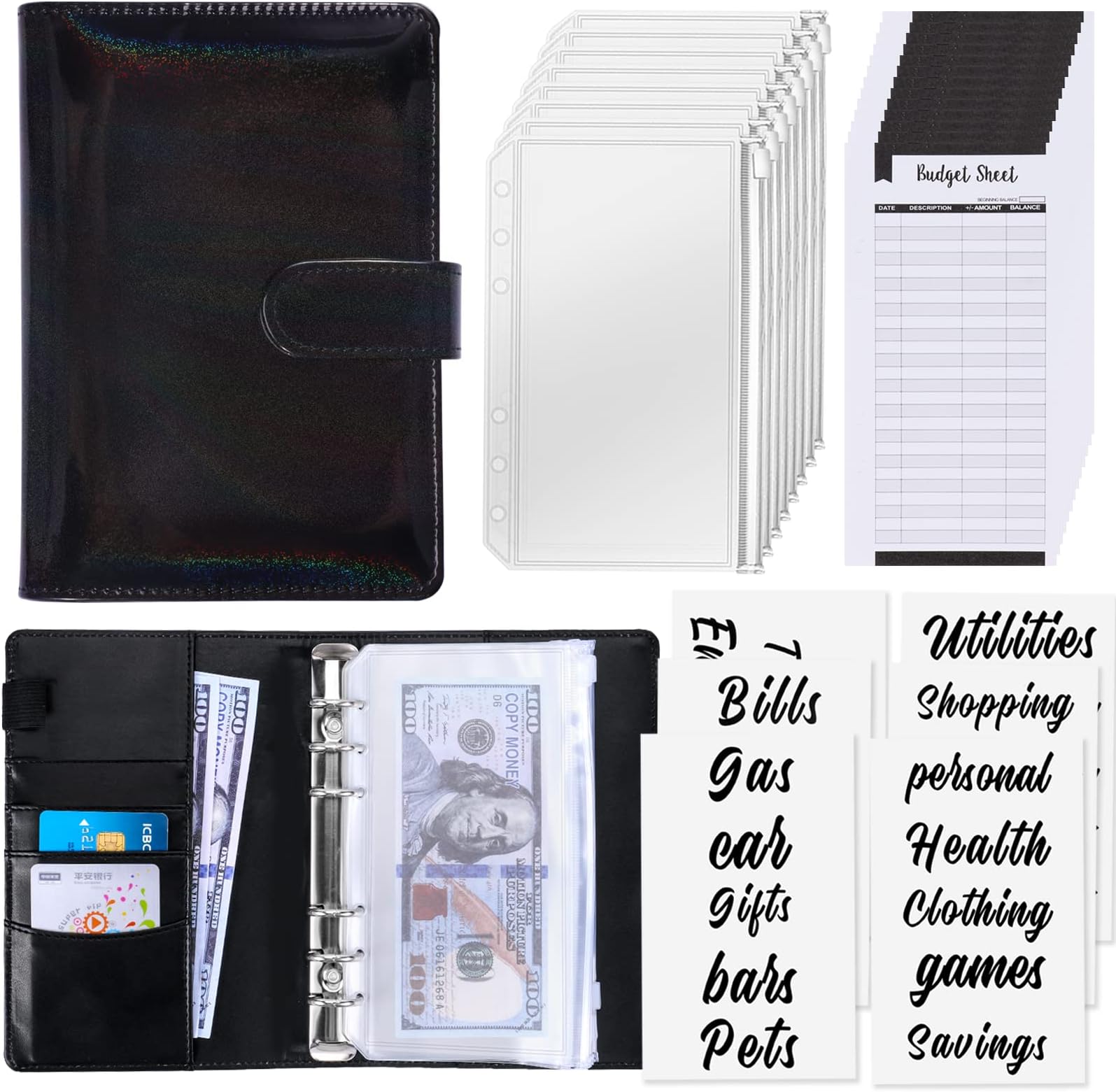 Budget Binder with Cash Envelopes, Money Saving Binder, Cash Envelopes for Budgeting, Money Organizer for Cash, Budget Binder for Saving Money, Black