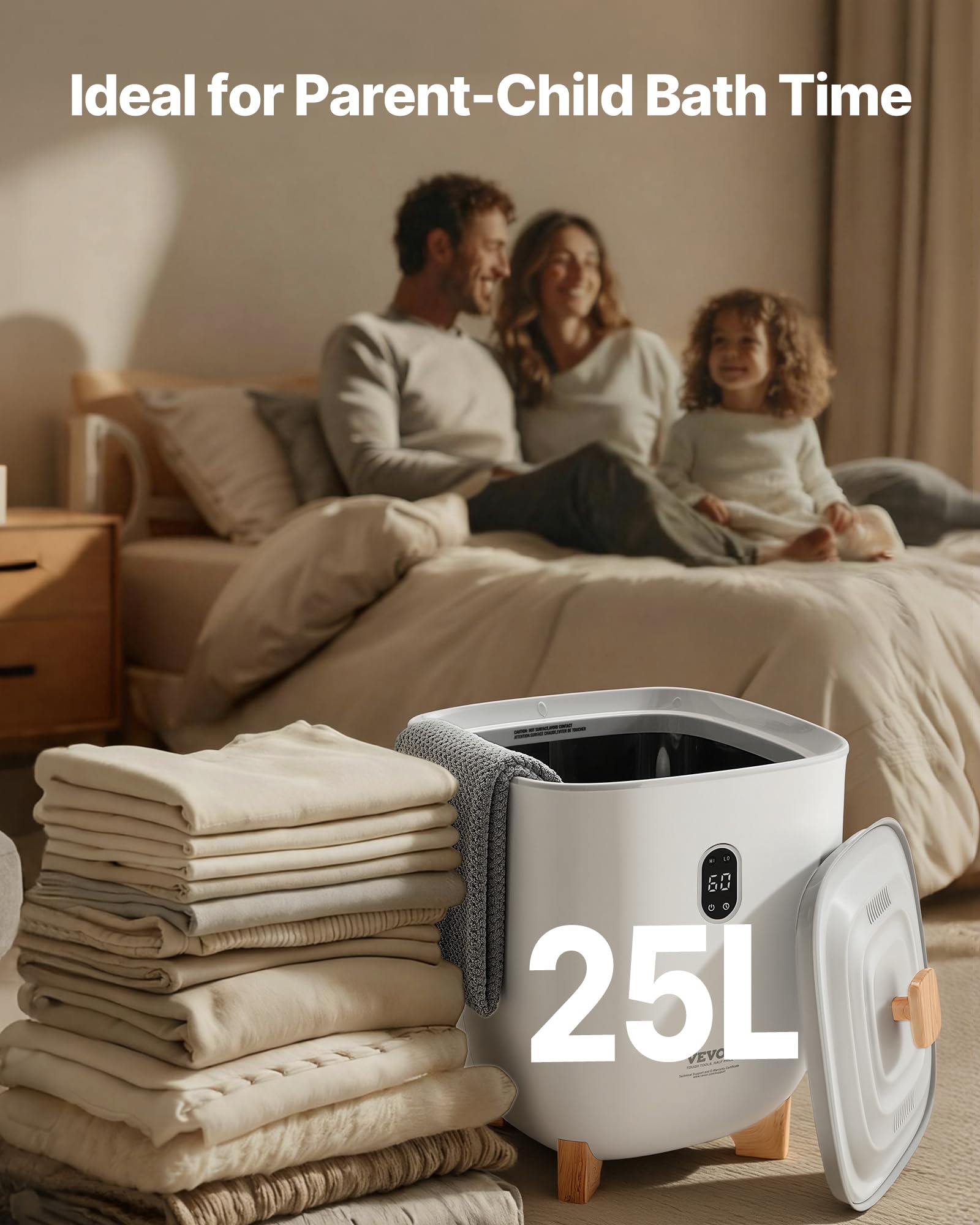 VEVOR Scaldasalviette Capienza 25 Litri con Schermo LED, Scaldacoperte per Bagno, 4 Livelli di Timer, Impostazione Temperatura, Blocco di Sicurezza, per Spa, Casa, Grigio