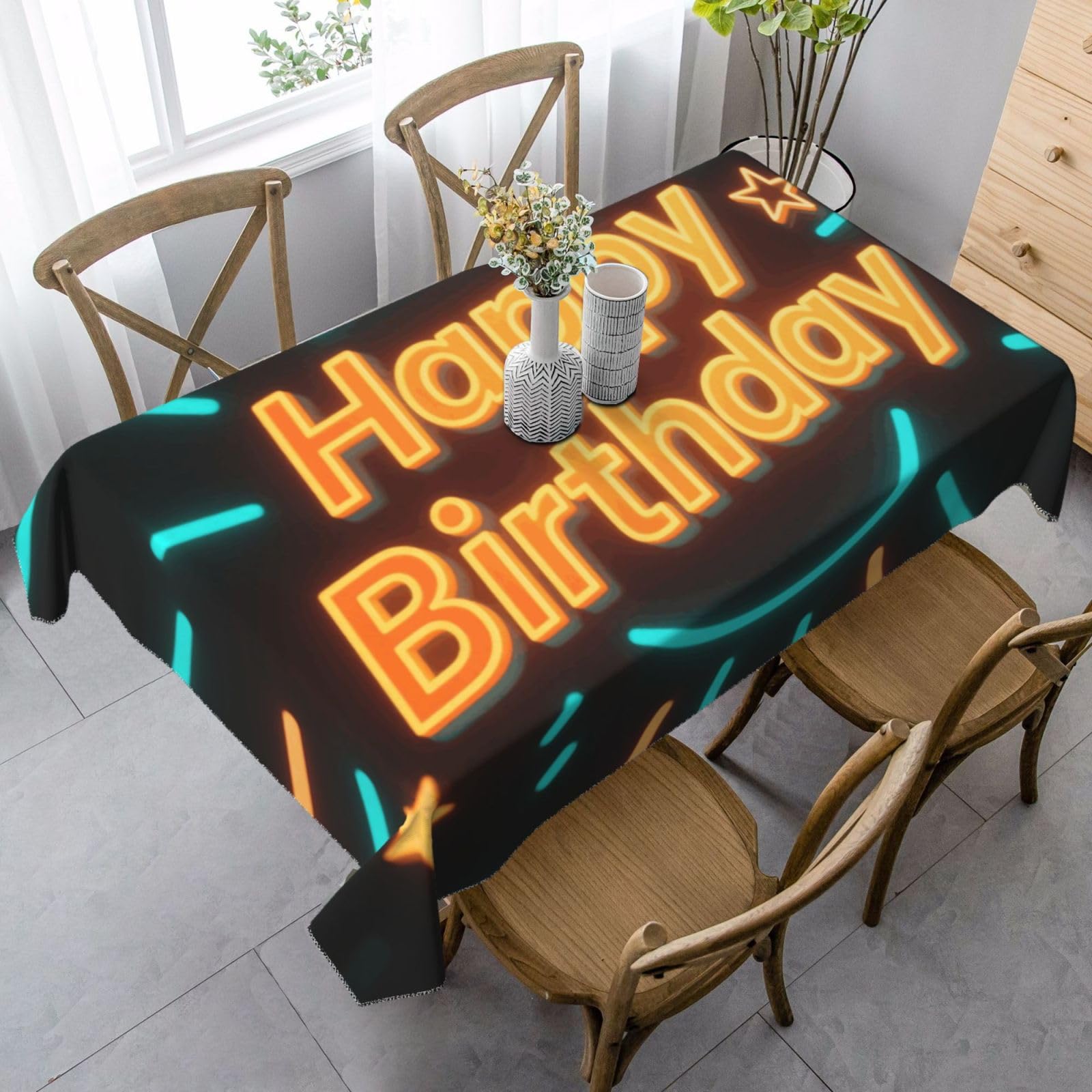 Happy Birthday Rectangle Tablecloth 35x55 Inch, Washable Reusable Farmhouse Table Cloths Wrinkle Free And Spillproof Kitchen Dinning Table Cover For Party Wedding Picnic Home Decor Tablecloths