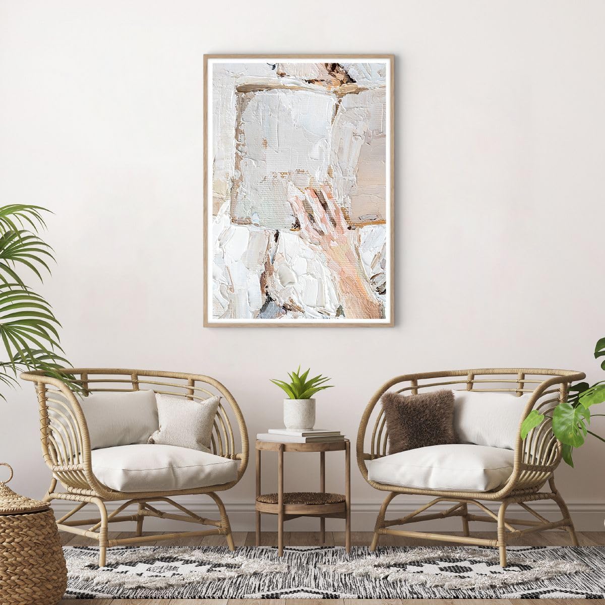 ARTTOR Poster Wandbild Kunstdruck 70x100cm Abstrakt Menschen - 5514 - P2N | Hallo Buch Minimalismus Vertikal mit hellem Eichenrahmen Wohnzimmer Schlafzimmer Küche Büro Wanddeko Kunstposter ARTTOR