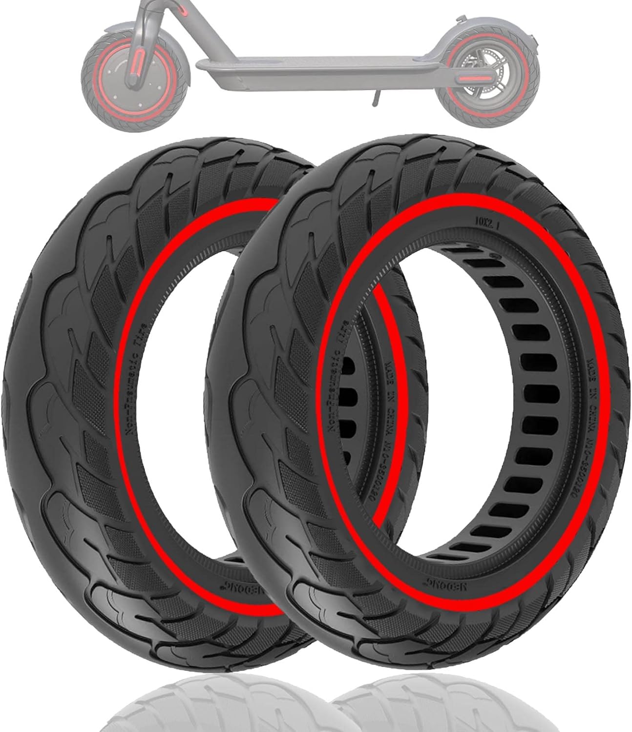 10x2.125 Tubeless Solid Tire Fit for Ninebot F25/ F30/ F40/ F65/ D40X/ D18W/ D28U/ D38U Hiboy S2 Pro Max Gotrax G4 Turboant 7X Pro Inflatable 10 inch Pneumatic Tire Replacements, Red 2PCS