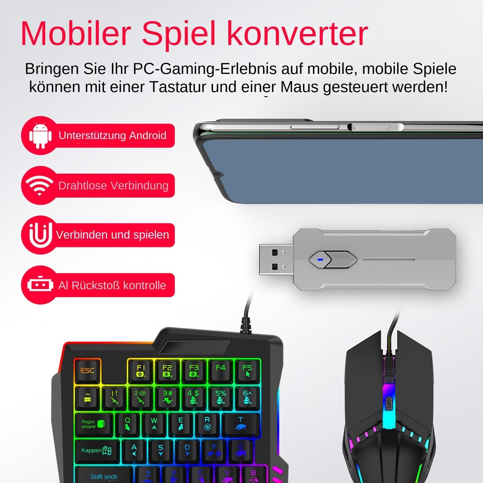 Set di tastiera per controller di gioco, mouse con cavo LED, sistema di input meccanico, mouse con sensore di precisione, unità di controllo adattiva, attrezzatura professionale con pacchetto per
