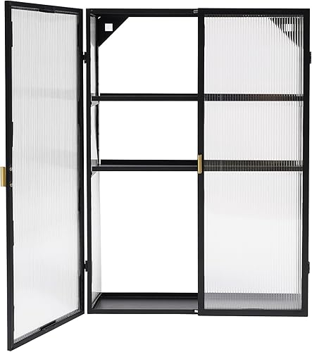 Miniatura 4 de Armario de pared con doble puerta de vidrio con estantes desmontables, aparador de estilo retro, gabinete de buffet, gabinete de almacenamiento