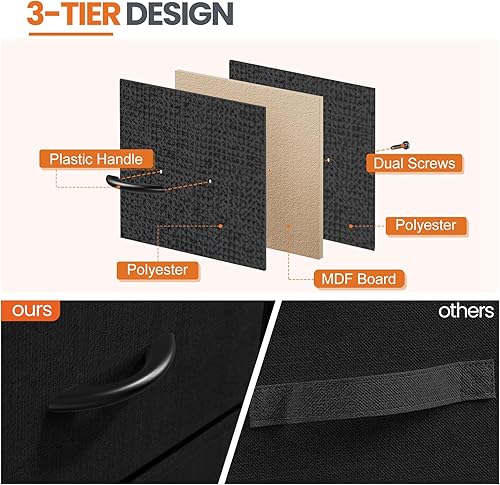 Miniatura 5 de Sweetcrispy Mesa auxiliar con 2 cajones para dormitorio, mesita de noche pequeña, muebles organizadores de almacenamiento, armario de tela, parte