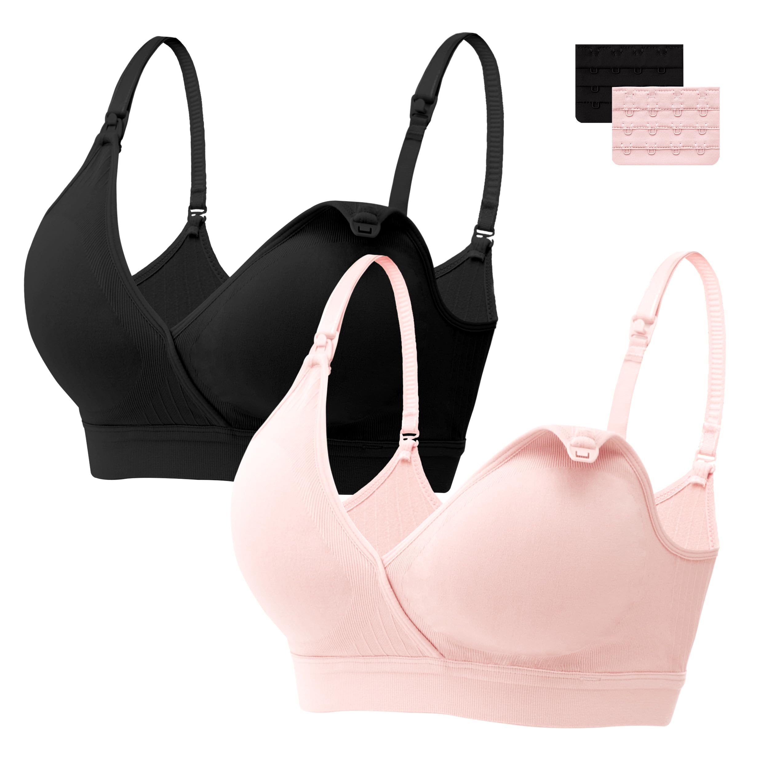 HBselect Sujetador de Lactancia de Maternidad de 2 Piezas Sujetador de Lactancia Sin Costuras con Extensiones de Sujetador Adicionales Lactancia Y SueñO Sin Aros para Mujeres — view 16