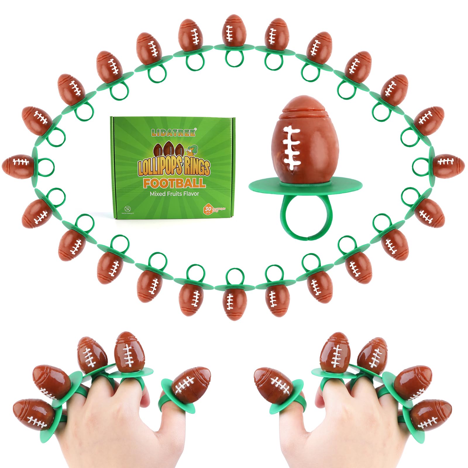 Football Ring Lollipops,Suckers Individually Wrapped Bulk for Birthday Party Candy Favors,Sports Ball Shaped Goodie Bag Fillers,30 Count
