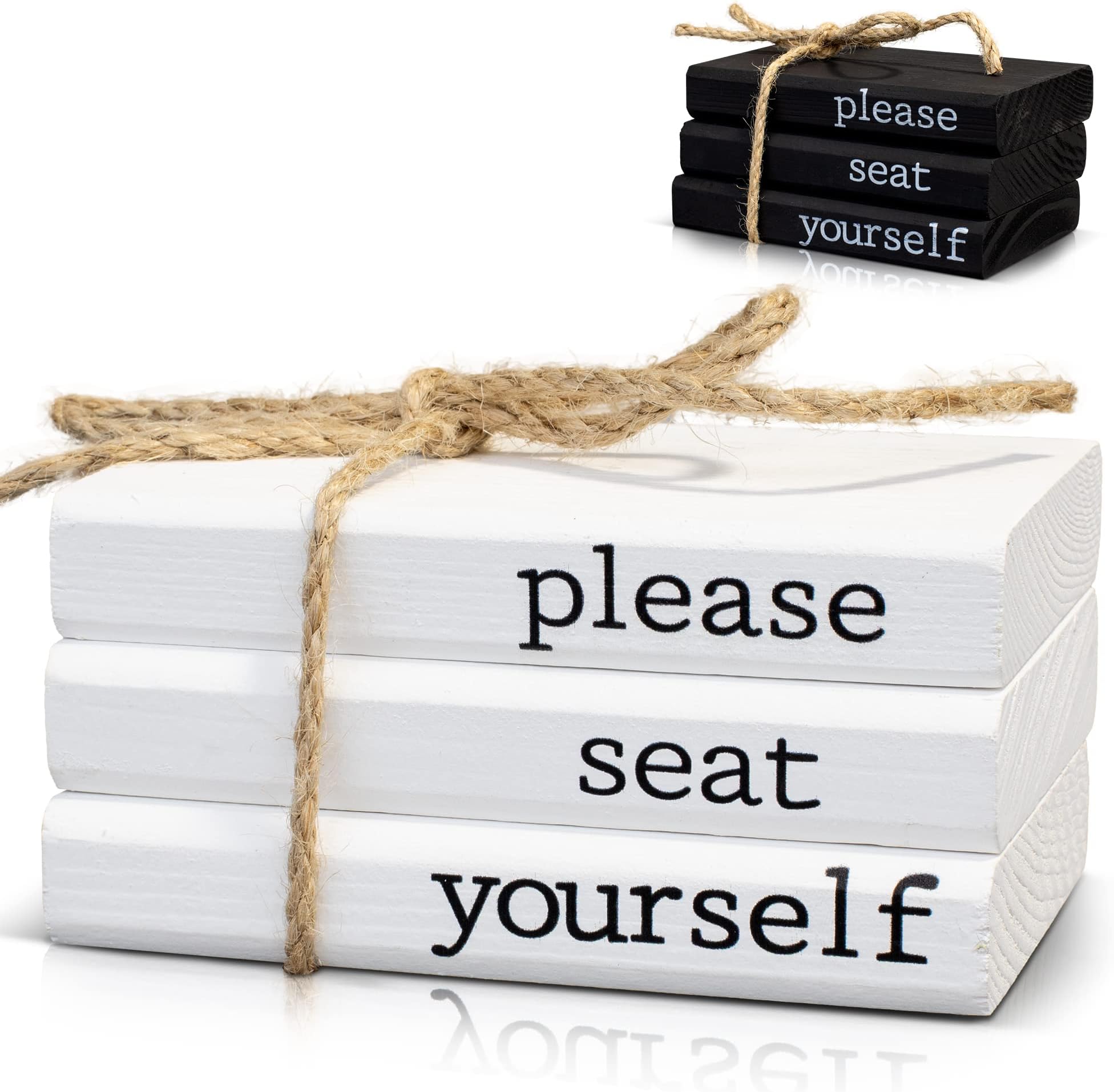 Farmhouse Bathroom Decor - Funny Rustic Wooden Mini Books for Your Restroom Shelf - The Perfect Small Decorative Accent for The Guest Bathroom, White