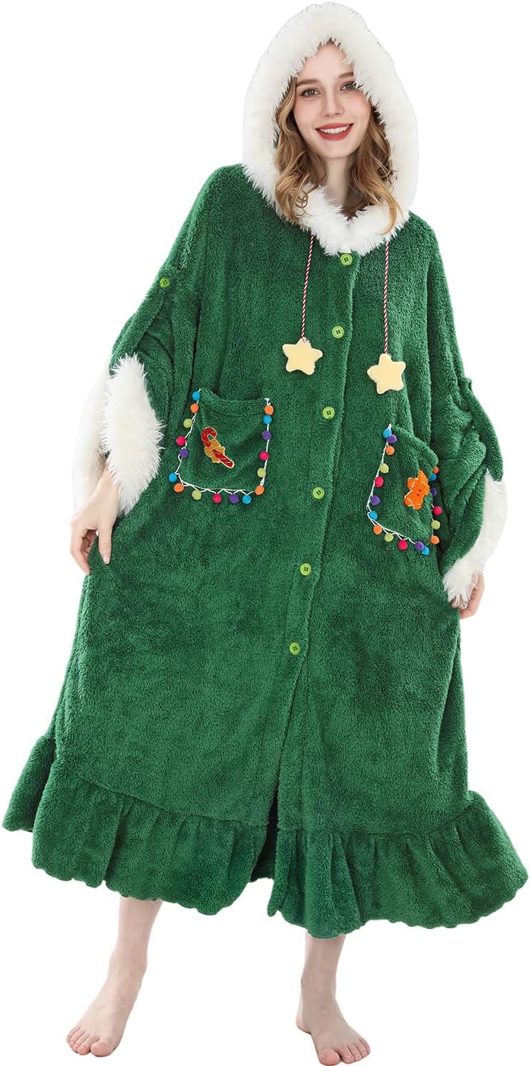 FCCAM Christmas Wearable Blanket Hoodie for Women Warm Oversized Hooded Blanket Sweatshirt with Pockets - Image 2