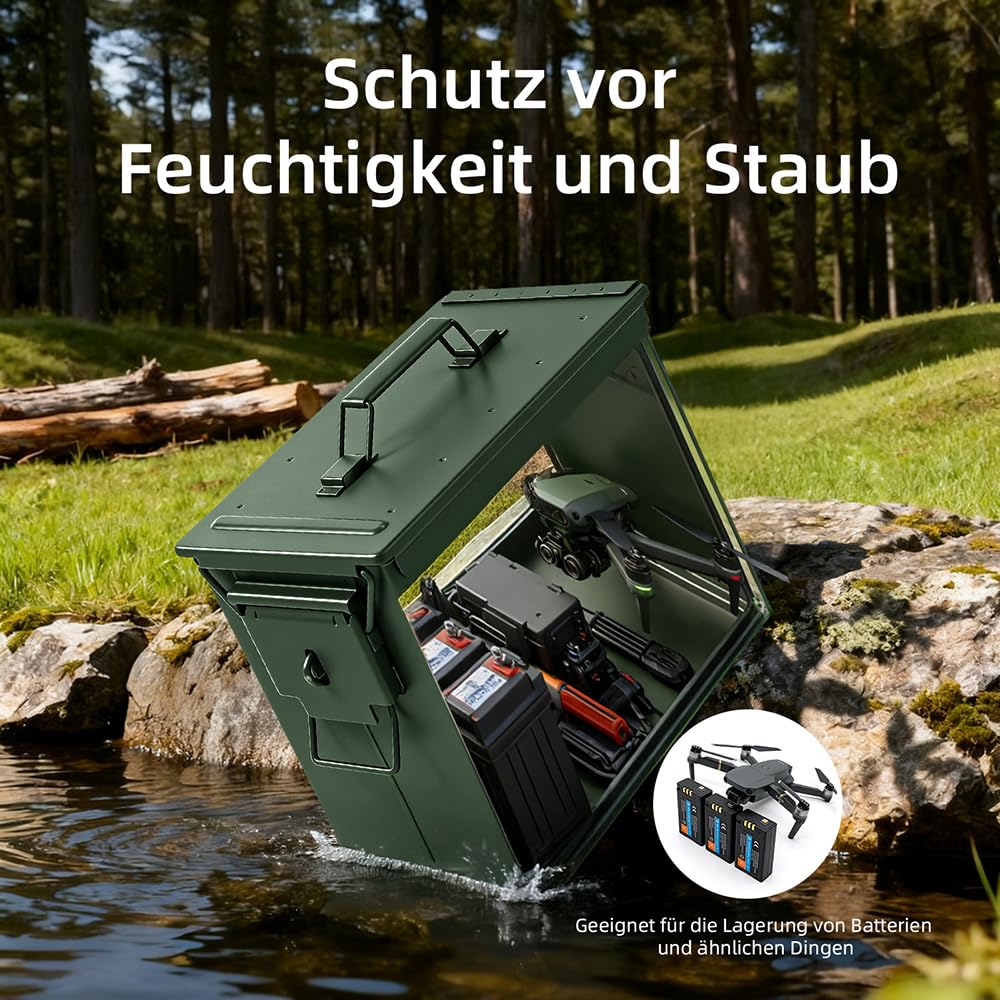 Trucky Munitionsbox Ammo Box 33x19x28 cm Metallkiste Munitionskiste Metallbox Aufbewahrungsbox mit Deckel Army Grün Metall - 3