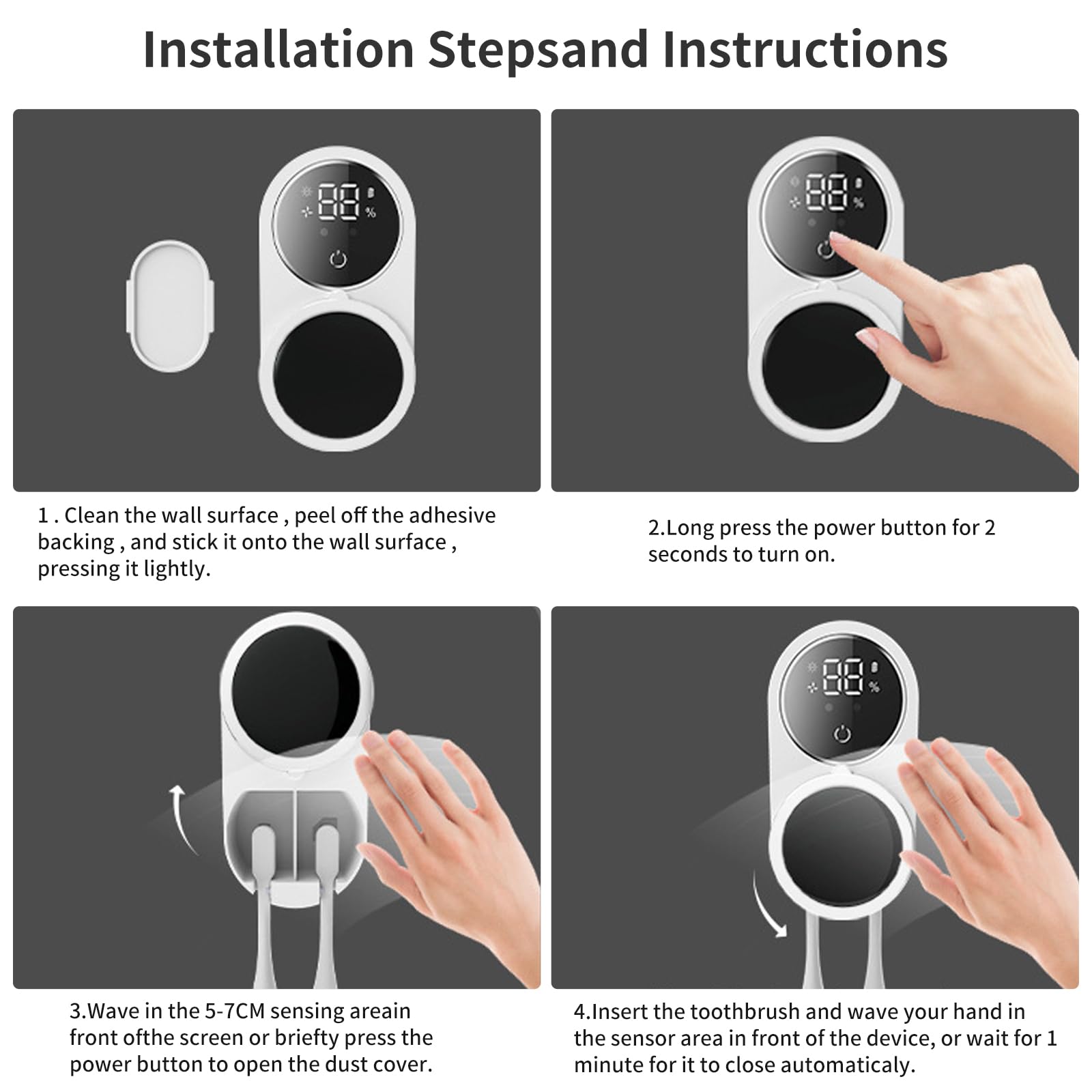 Dispositivo desinfectante UV para cepillos de dientes con soporte, sensor inteligente profundo, desinfectante de cepillos de dientes UV, organizador de esterilización para cepillo de dientes,