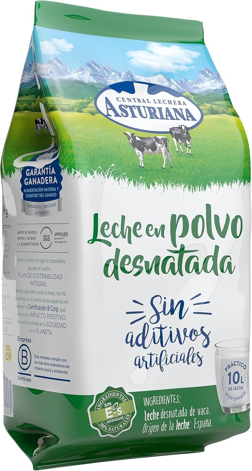 Central Lechera Asturiana Leche en Polvo Desnatada 1 kg Pack 2 Unidades