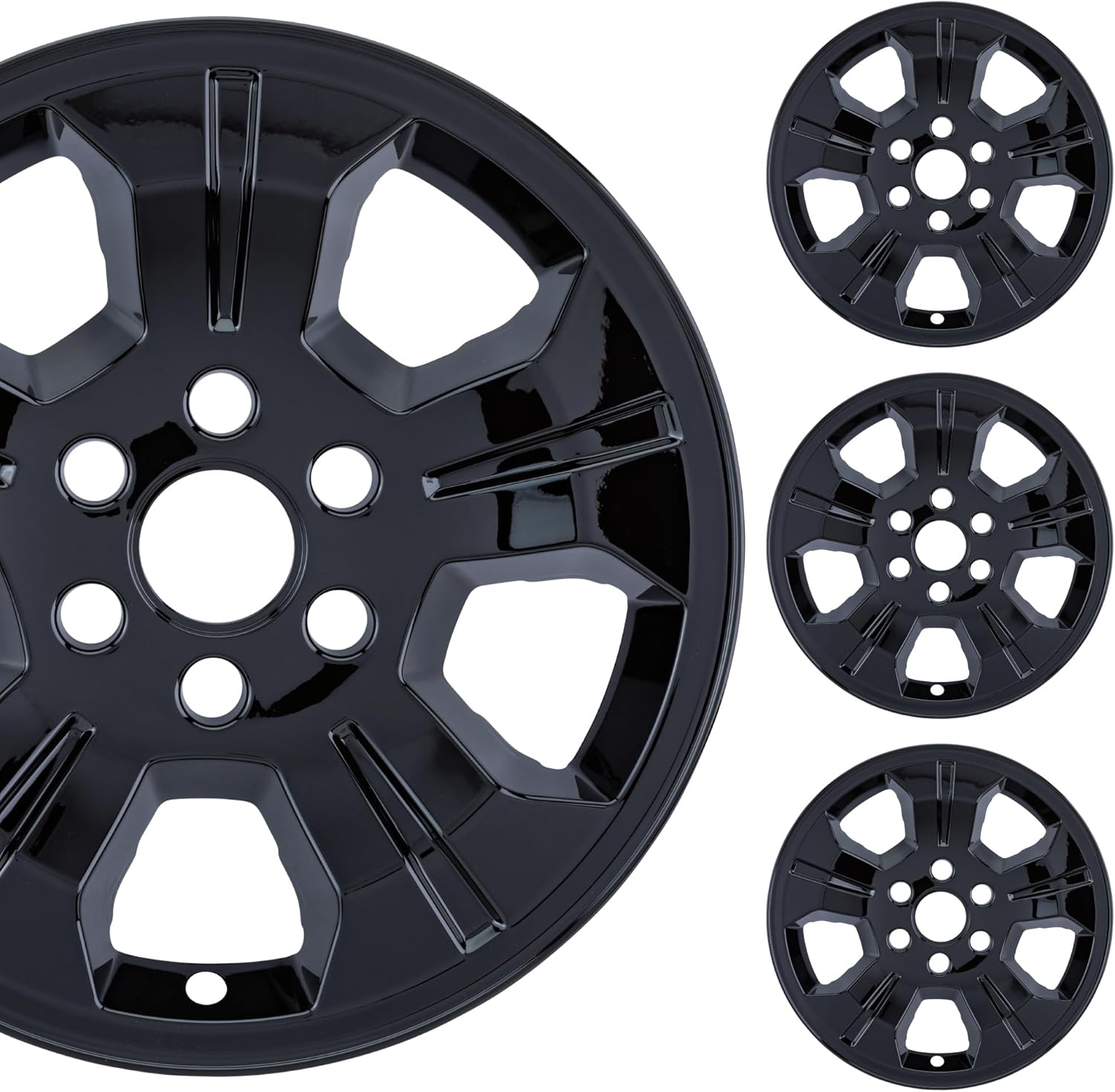 18" Gloss Black Wheel Skin Set Made for Chevrolet Silverado (2014-2019), Tahoe, and Suburban (2015-2020) | Durable ABS Plastic Cover Hubcap | Fits Directly Over OEM Wheel
