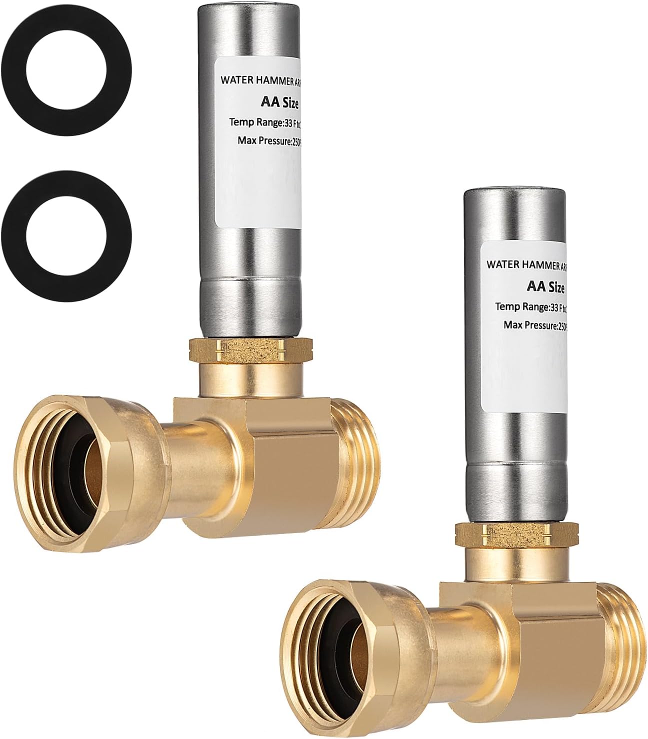 (2 Pack) Lidertik Water Hammer Arrestor for Washing Machine and 3/4 Inch Garden Hose, Stainless Steel Chamber and 2 More Washers, Absorb Shock and Reduce Noise LI-XYJSC-BXG-S(2 PCS)