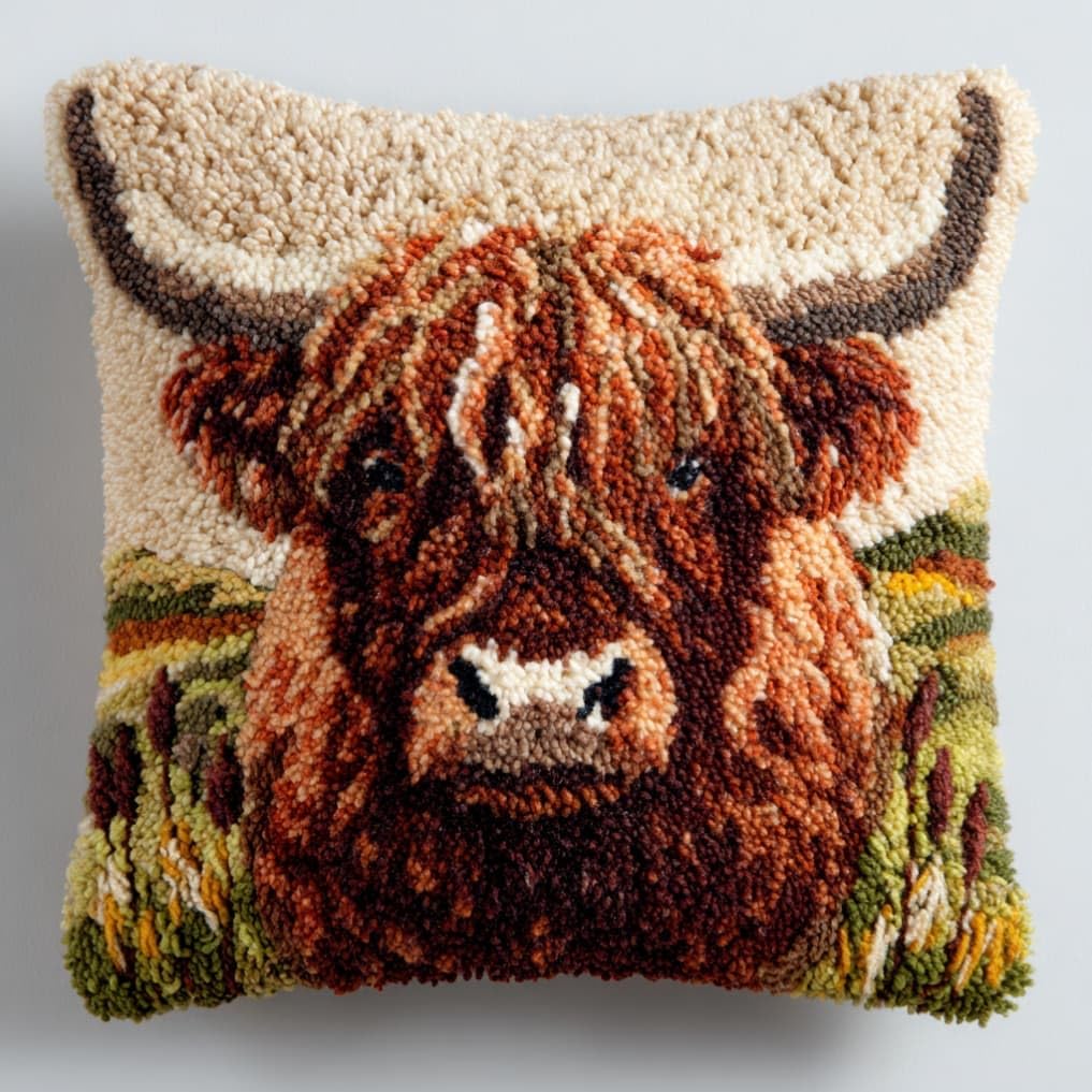 kitphoenix Latch Hook Kits Cushion Highland Cattle 43Cmx43Cm