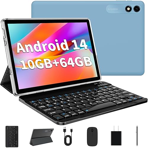 Android 14 Tablet 10.1 inch Tablet 2024 Latest Tablets with Keyboard Mouse 10GB+64GB 1TB Expand 6000mAh Octa-Core Processor Dual Camera WiFi 1280x800 IPS 18W Fast Charging