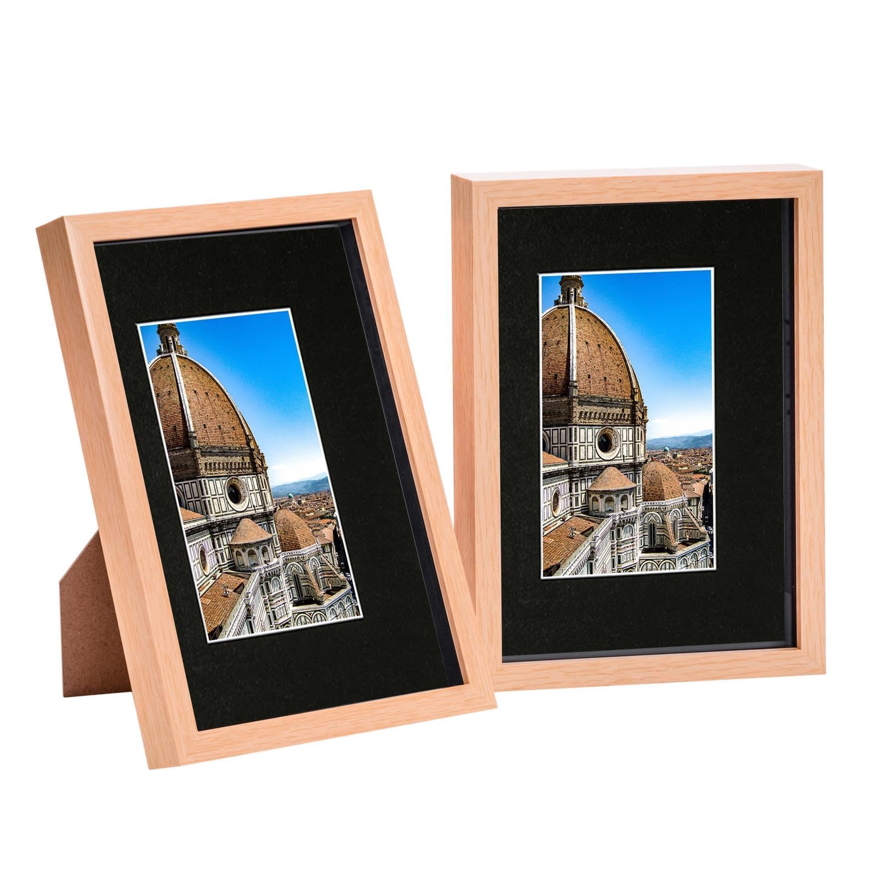 Cadre photo vitrine 3D bois clair pour décoration murale art
