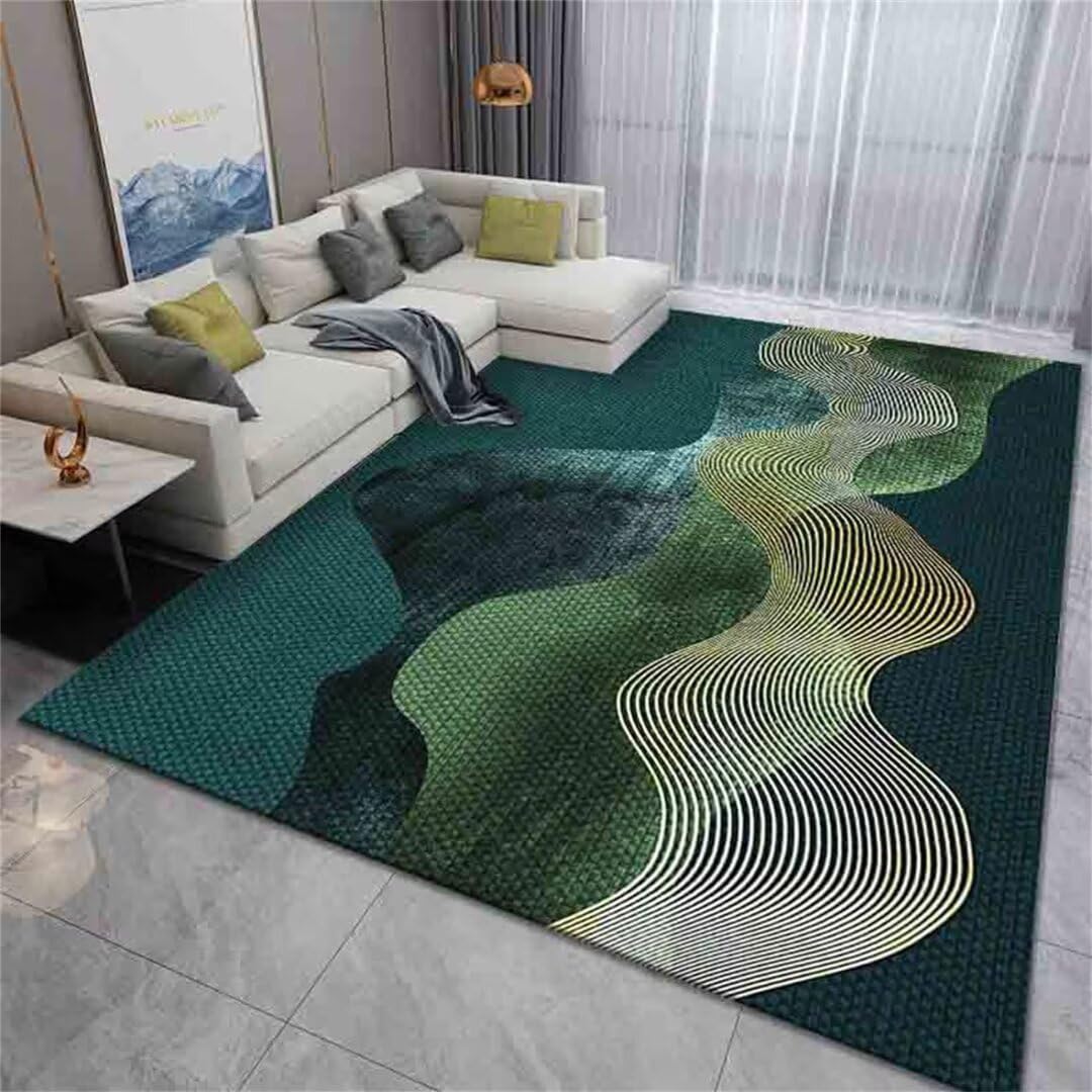 Tapis de salon vert 120x160 cm imprimé à motifs courbes