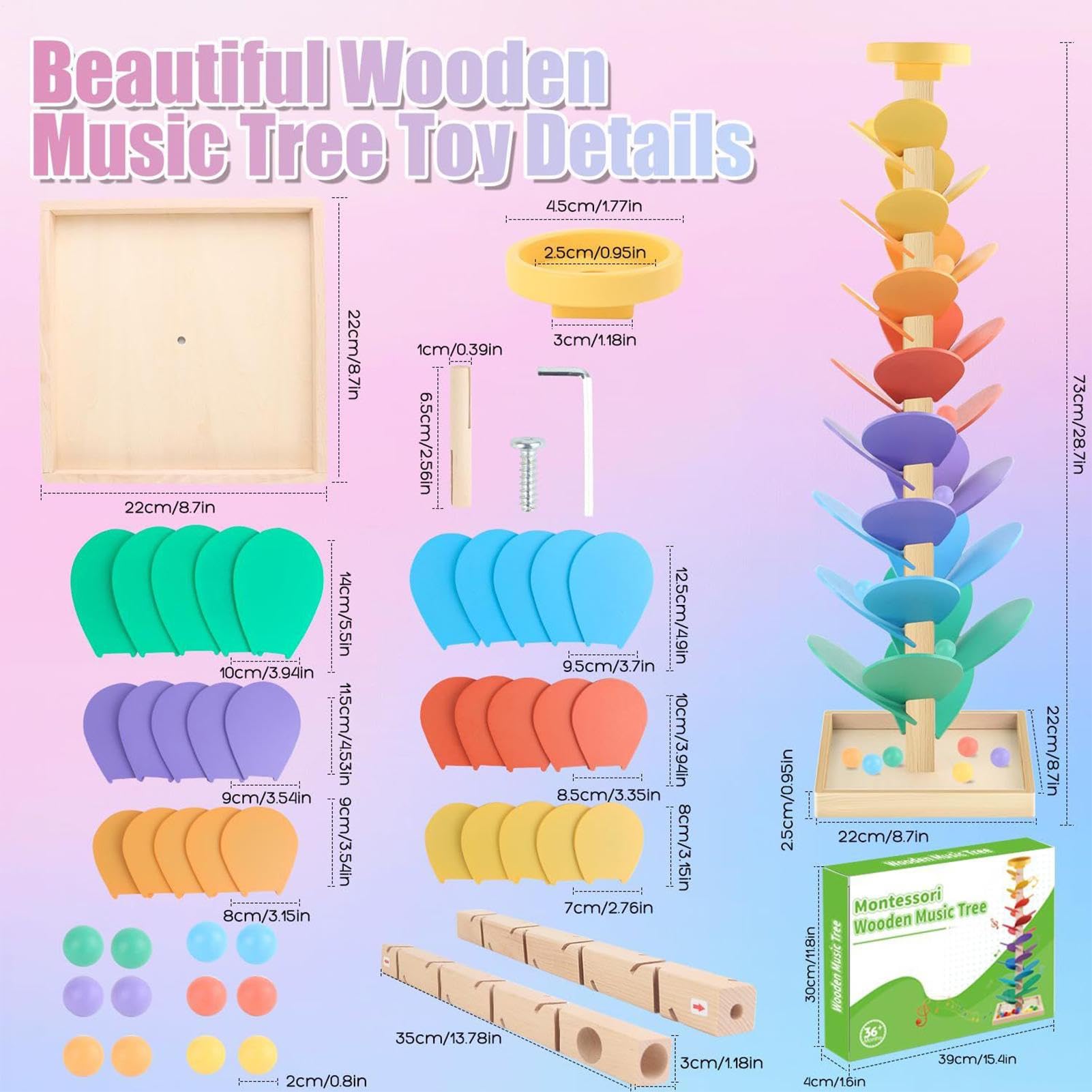 Giocattolo in legno con biglie - Giocattoli educativi musicali divertenti, albero musicale con pista palline per bambini, per bambini, viaggi, casa, prescolare, aula, educazione a casa, sala giochi