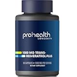 ProHealth Resveratrol 1000mg | Pure Trans-Resveratrol | Plus Quercetin, Red Wine & Green Tea Extract | Clinically Studied to Support Cellular Health, Memory, Healthy Aging | 60 Capsules