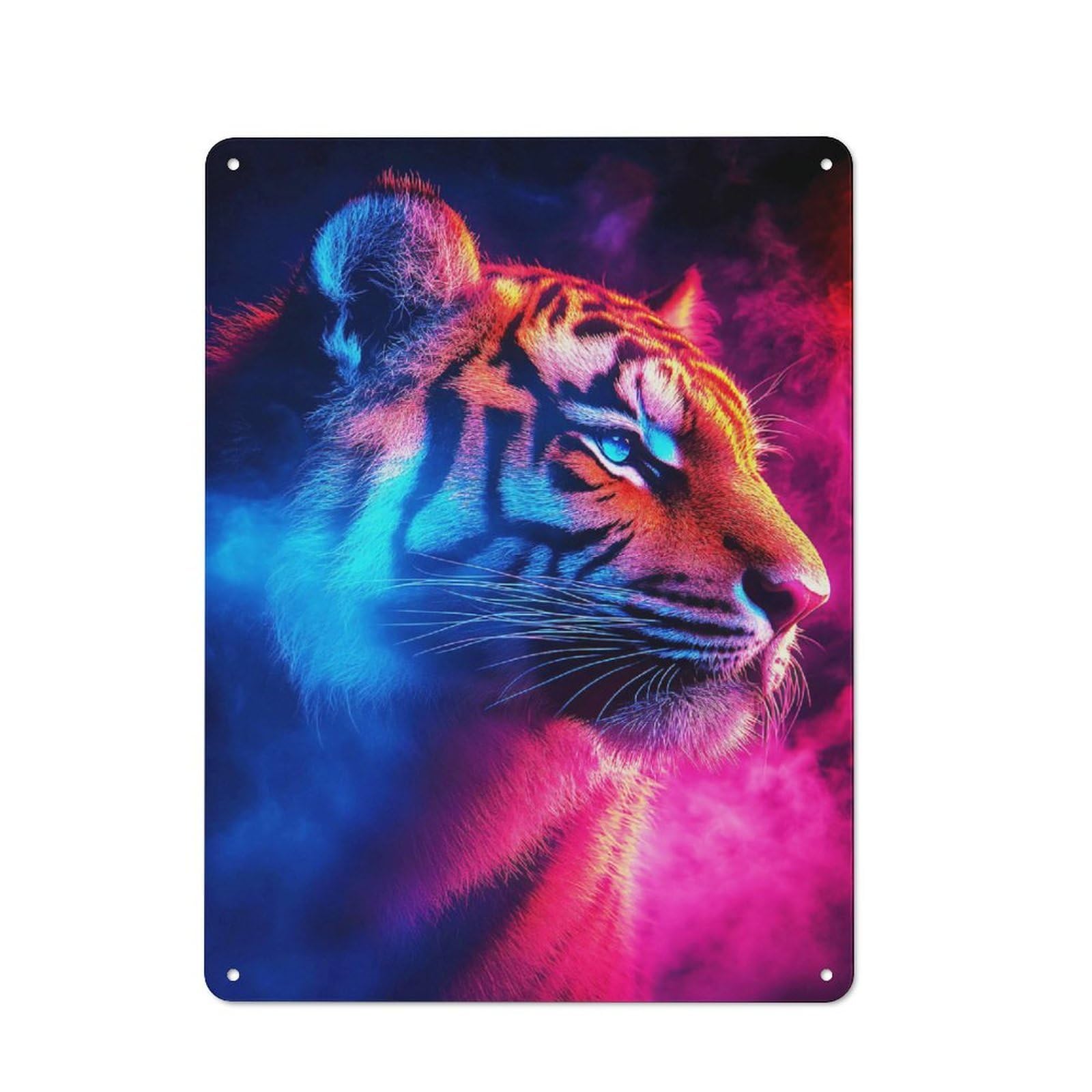 Junmoney Style-16 Neon Tiger Portrait Poster, Picture, Metal Print, Paint By Creed Barn Style Metal Wall Decor 40X30cm, Country Metal Sign For Kitchen, Cottage, Porch Or Garden Room