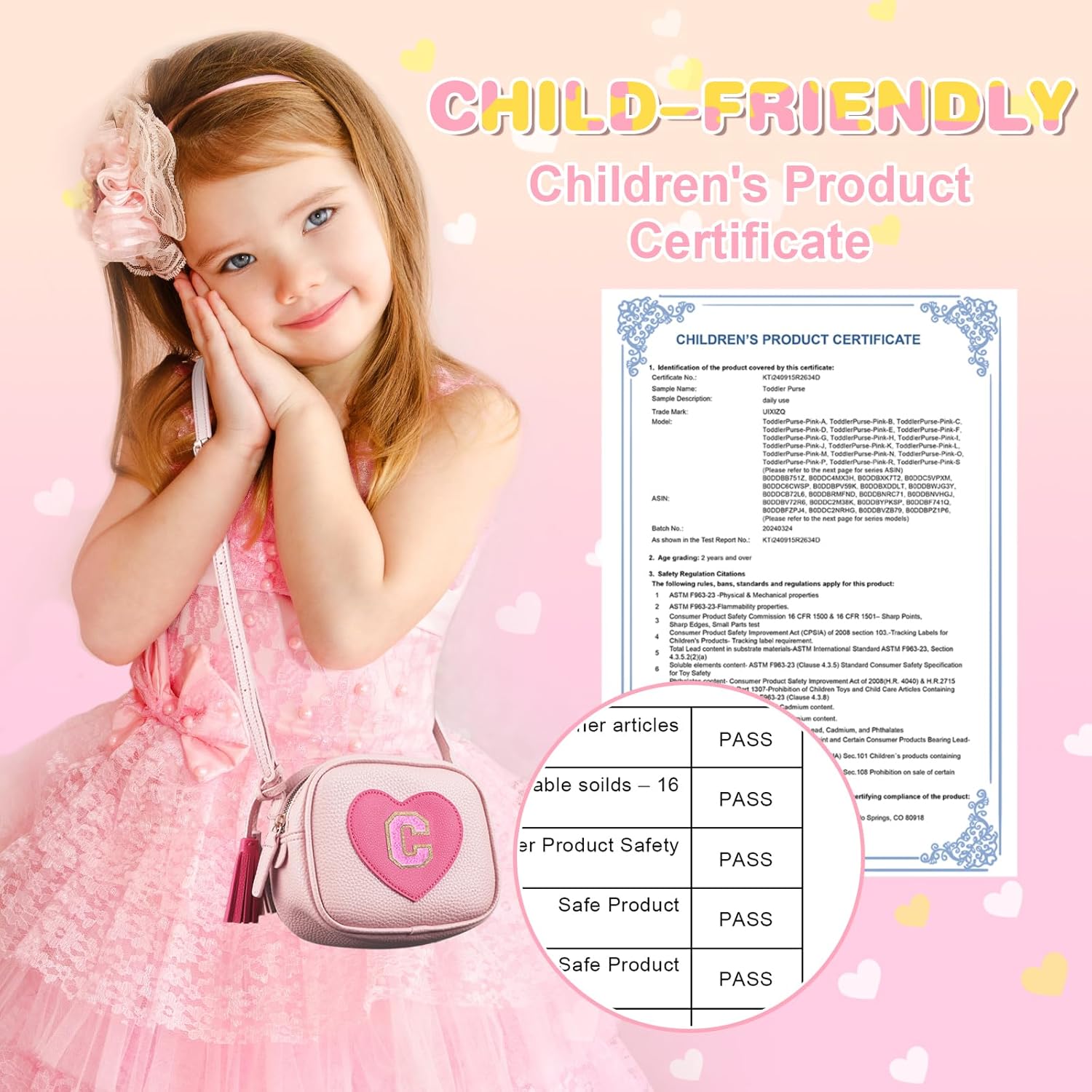 Personalized Toddler Purse for Girls 2–10, Cute Little Girl Purse & Kids Wallet, Small Initial Shoulder Crossbody Bag, Birthday & Christmas Gift for Daughter(Pink,C) - Image 3