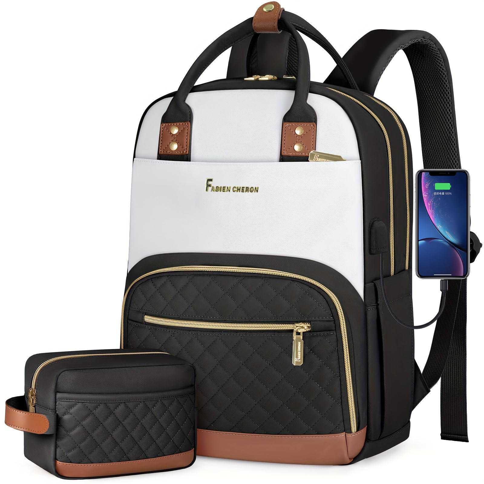 FABIEN CHERON Travel Backpack for Women,15.6 Inch Laptop Backpack for College,Travel Backpack Carry on Flight Approved with USB Charger and Toiletry