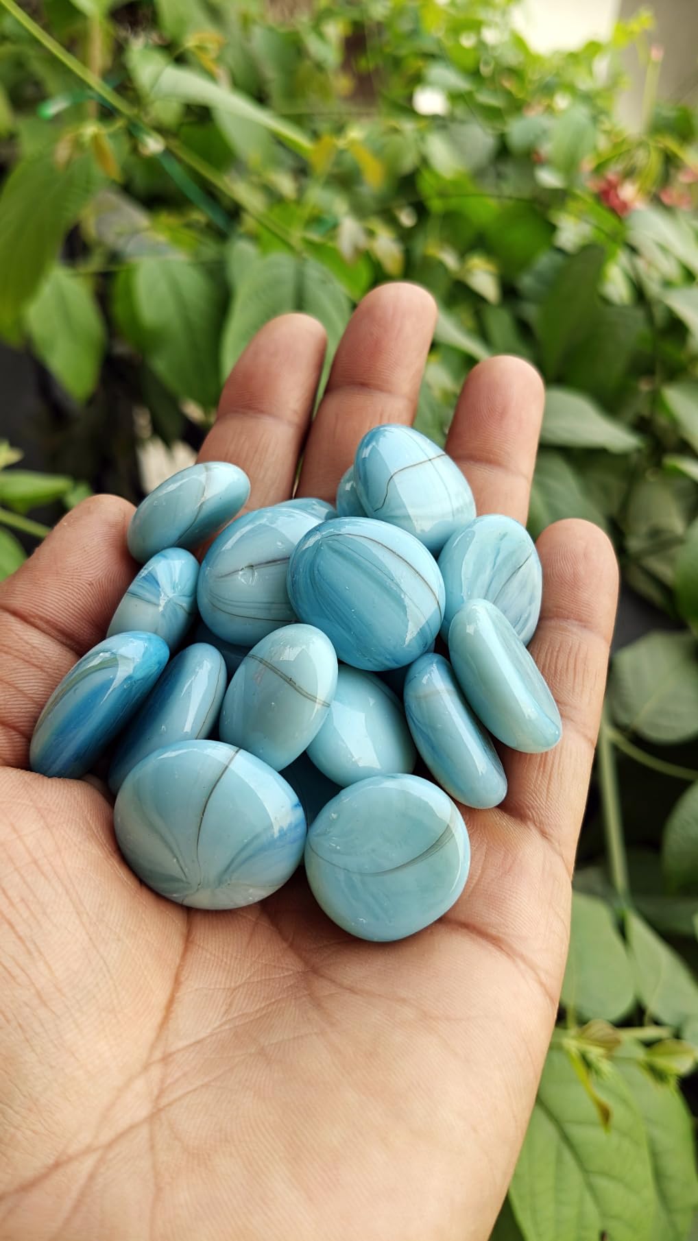 ZEINOO Blue Milky Glass Gems Stones/Pebbles for Home & Garden Décor, Aquarium Décor, Vase Filler, Marble & Gravel Planted Substrate (Blue, 450 gm) 1