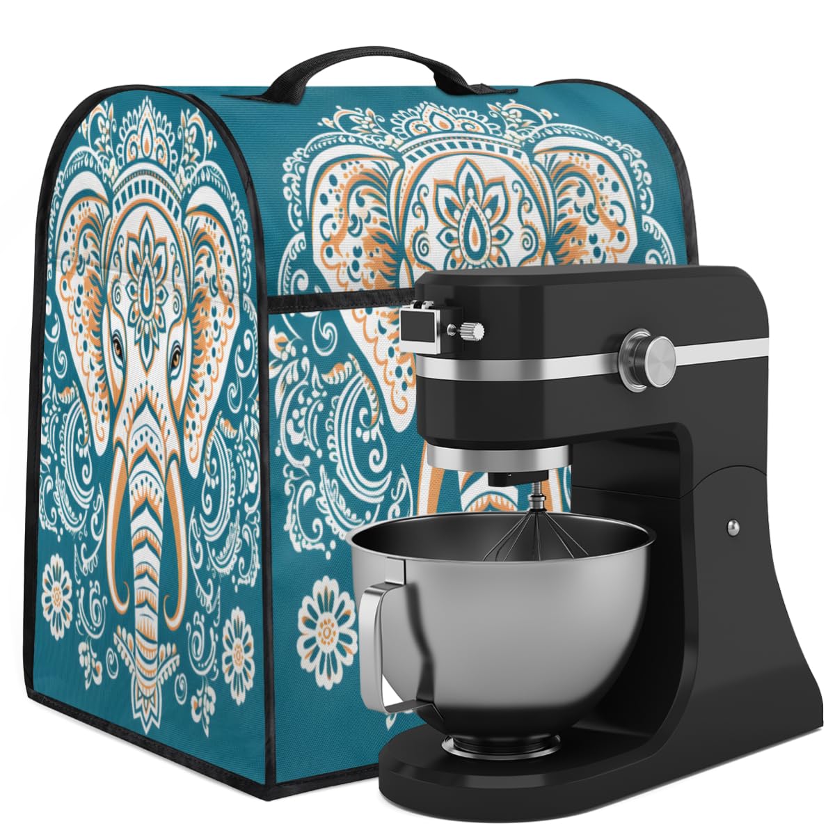 Coffee Maker Cover Bohemia Elephant Ethnic Kitchen Appliance Covers Small Appliance Covers Blender Cover Juicer Cover Dust Covers for Kitchen Appliances with Top Handle and Pockets,Washable,C828