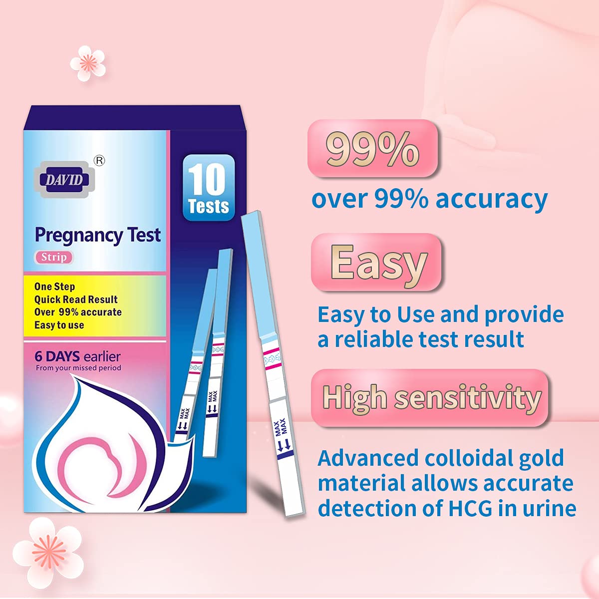 10Count Pregnancy Test Strips, HCG Test Strips David Pregnancy Tests