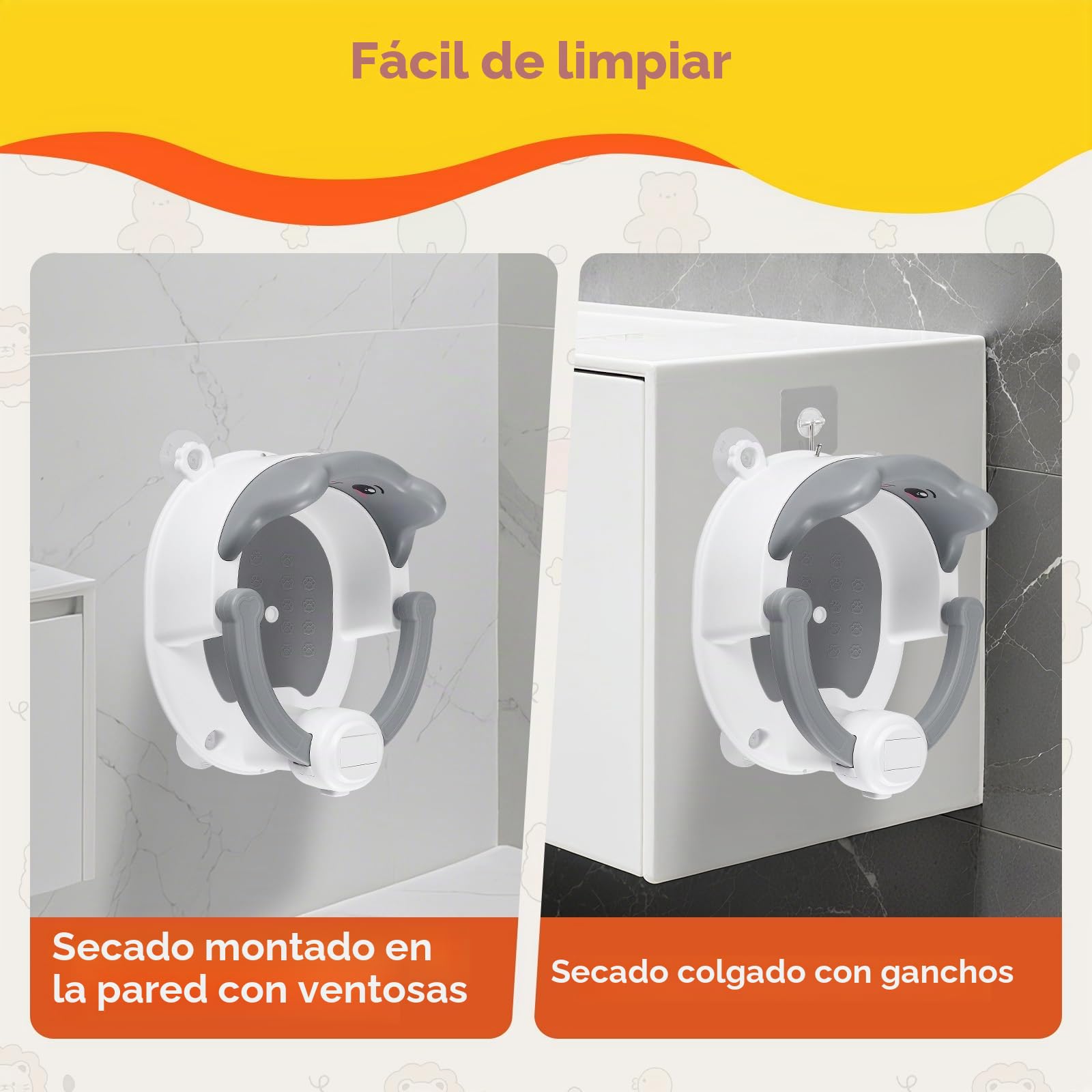 Asiento de baño ajustable y antideslizante para niños de 6 a 15 meses, soporta hasta 12 kg, 2 juguetes, ventosas, diseño ergonómico para un baño cómodo