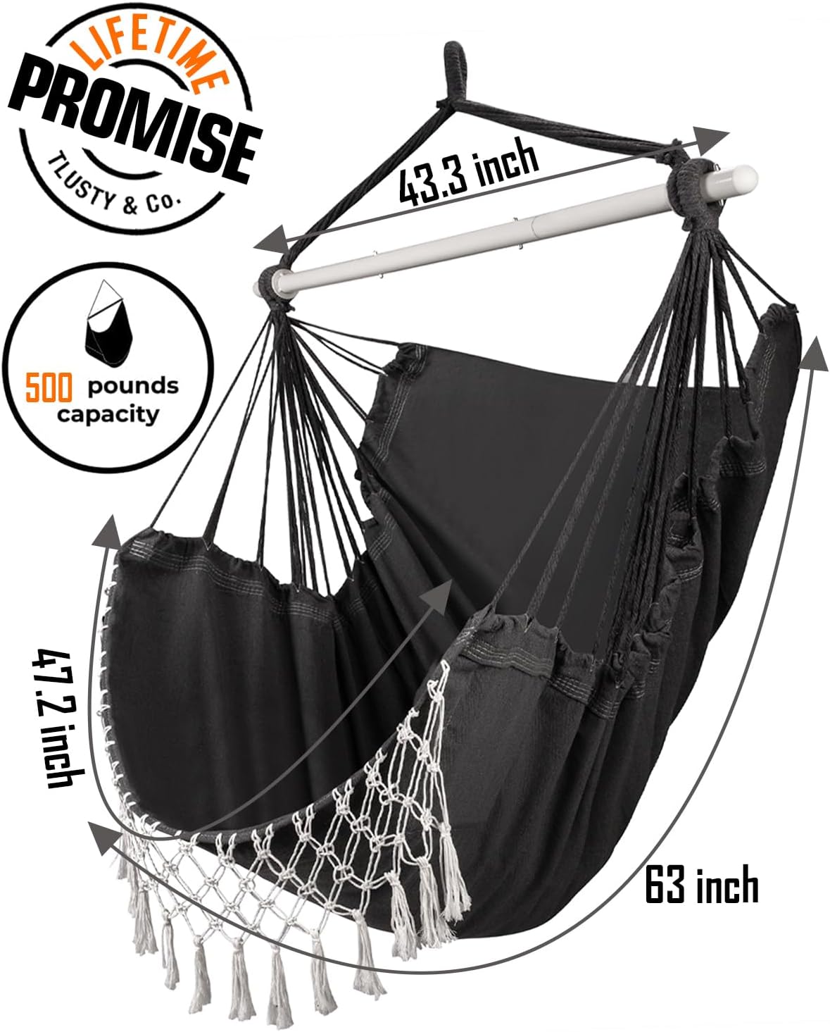 MIZTLI Hammock Chair Hanging Chair Swing Chair XXL Large Macrame Swing Indoor Hammock for Bedroom - Max 500 Lbs - All Hanging Kit Included - Image 4