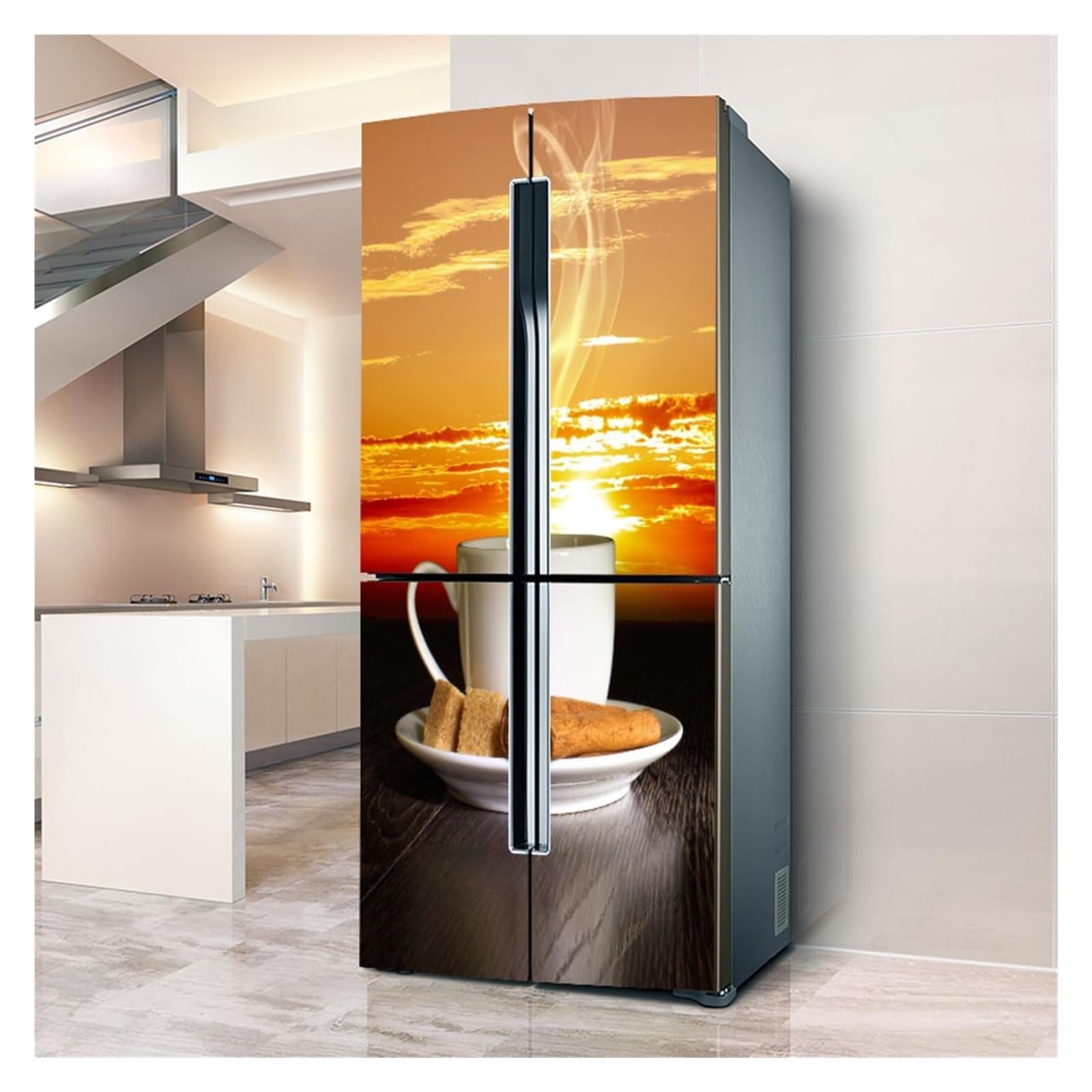 GDHKDDFL Minimalist, luxury-inspired fridge decals, Freezer Skins Wall Stickers for Kitchen Decal, Sunset Coffee Mug Snack(L: 100x180 cm)