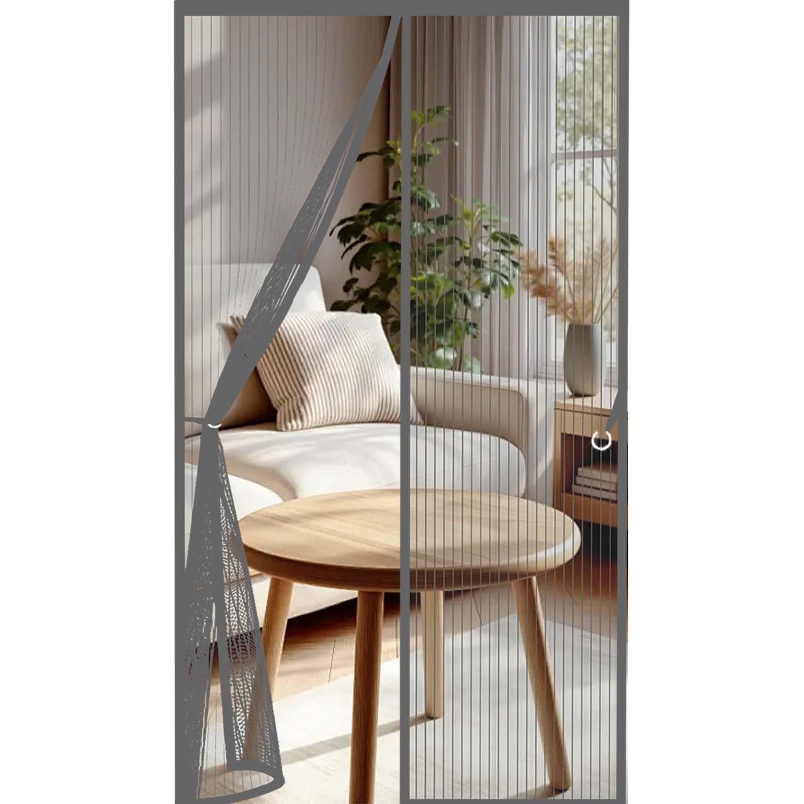 Door Fly Screen 163x189cm(WidthxHigh) Powerful Magnets and Full Frame Magic Tape, No Drill Installation Heavy Duty Self-Sealing Fly Mesh Lets Fresh Air in, Hundreds of Sizes, Grey