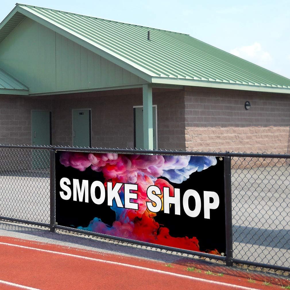 Vinyl Banner Sign Smoke Shop Business Smoke Shop Outdoor Marketing Advertising White - 24inx36in, 4 Grommets, One Banner