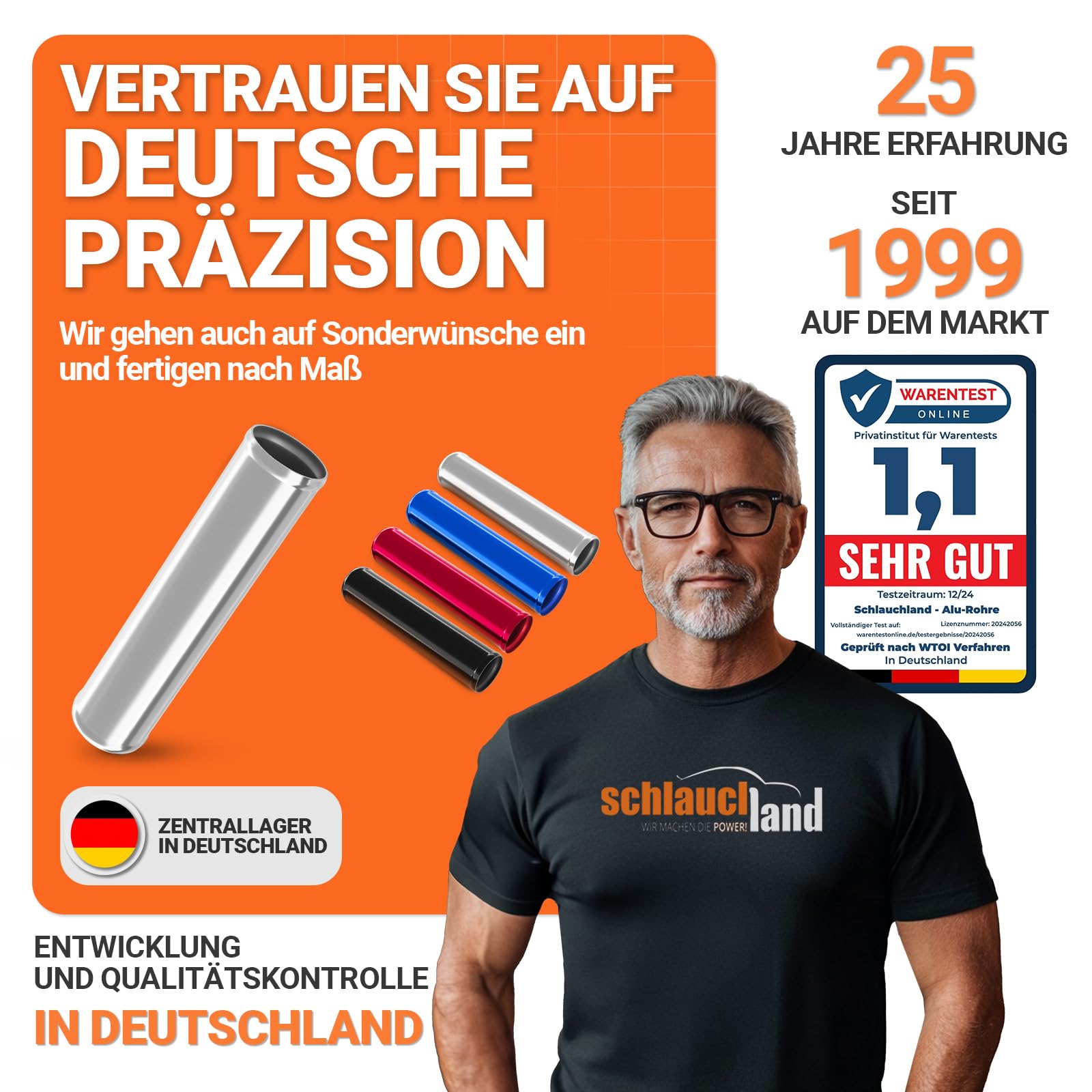 30cm Alu-Rohr AD-Ø 51mm Schwarz Alurohr poliert & gebördelt | AUSWAHL FARBEN & GRÖSSEN | Aluminium Rohr T6063 Motor KFZ LLK Turbo Kühler Hochtemperatur Druckluft DIN 40501 & EN AW-6063