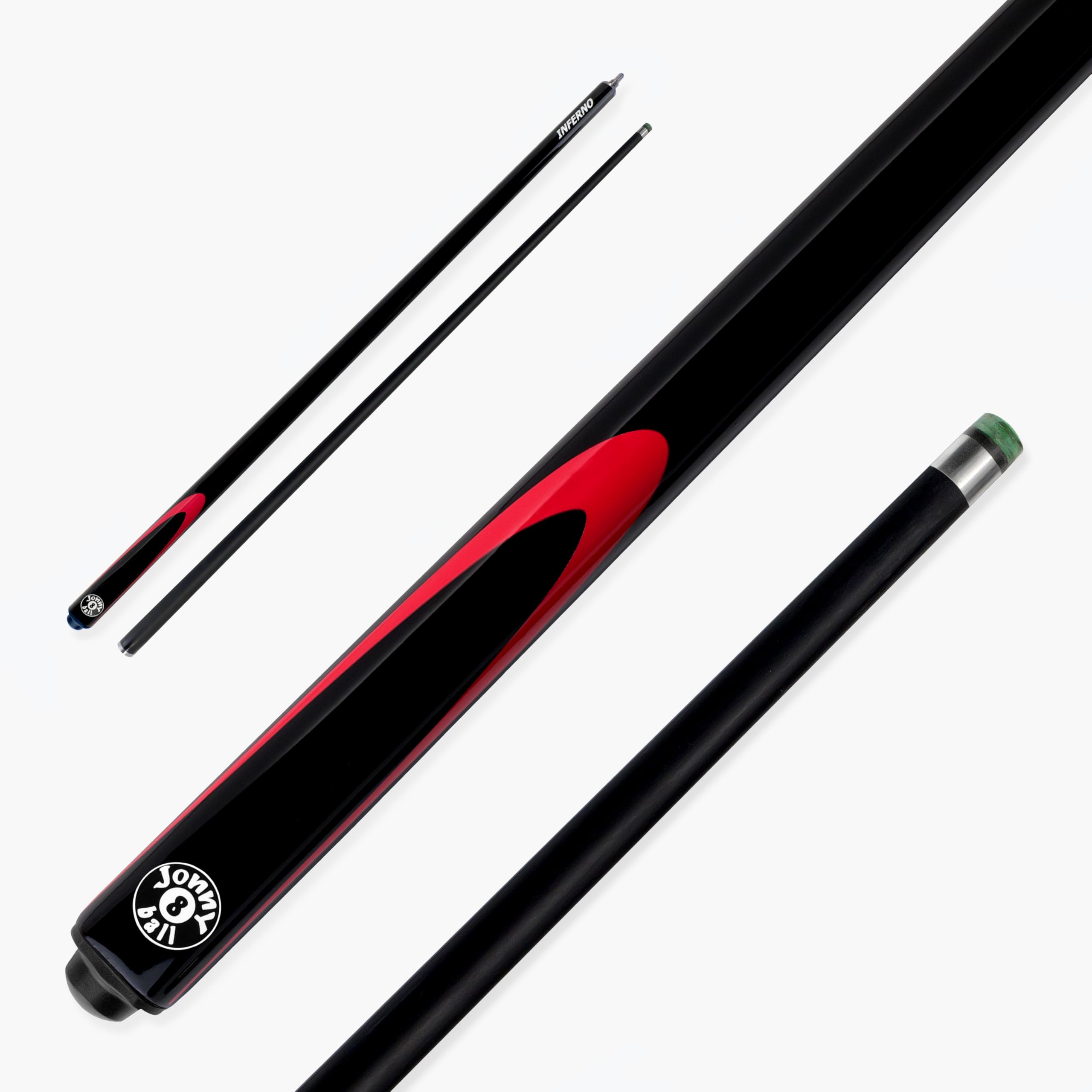 Jonny 8 Ball Inferno 57 Inch 2 Piece Centre Joint Graphite Fibreglass Low Deflection Snooker and Pool Cue with 9.5mm Layered Green Tip (Midnight)