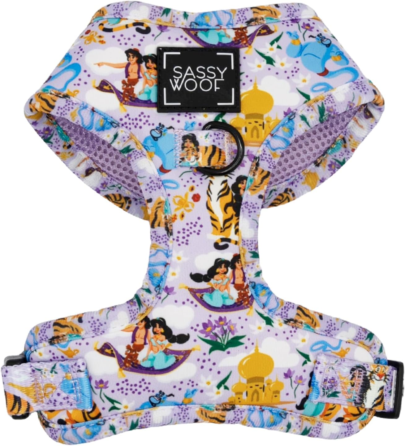 Sassy Woof Dog Adjustable Harness - Disney Princess Aladdin Jasmine - XL, Breathable Mesh, No Pull Design with Two D-Rings, Perfect for Extra Large Dogs - Officially Licensed