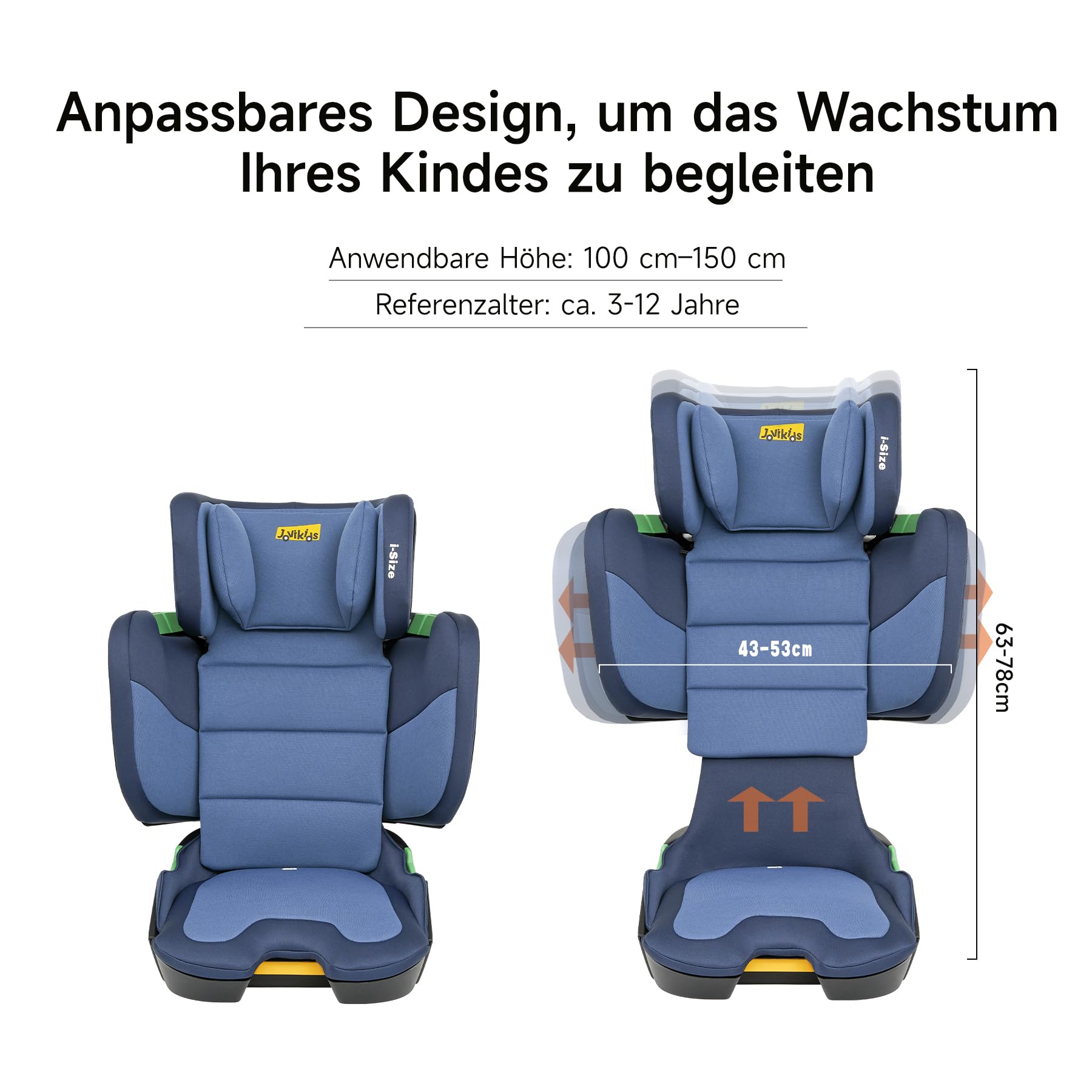 Jovikids Faltbar Kindersitz mit ISOFIX, i-Size R129 Kinderautositze ca. 3-12 Jahre (100-150cm), Kindersitzerhöhung mit Rückenlehne, Geeignet für Reisen (blau)
